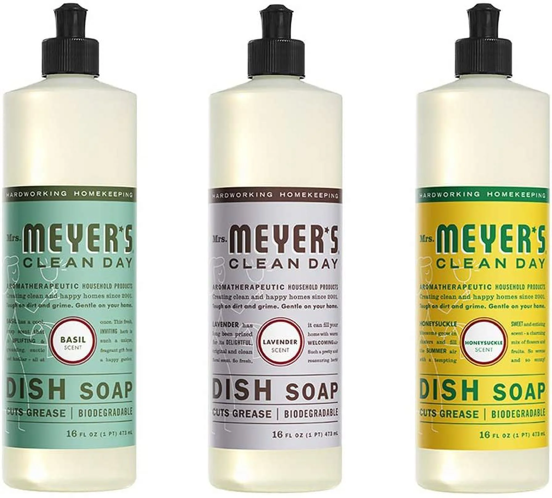 Liquid Dish Soap, Cruelty Free Formula, 1 Pack Basil, 1 Pack Lavender, 1 Pack Honeysuckle, 16 OZ each