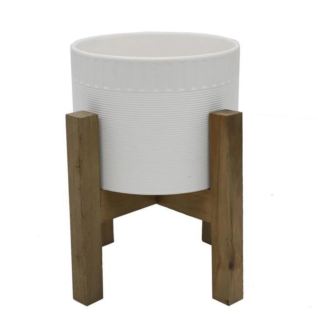 Flora Bunda CT795E-MTWH 8 in. Ceramic Dumpling Pot on Wood Stand, Matte White