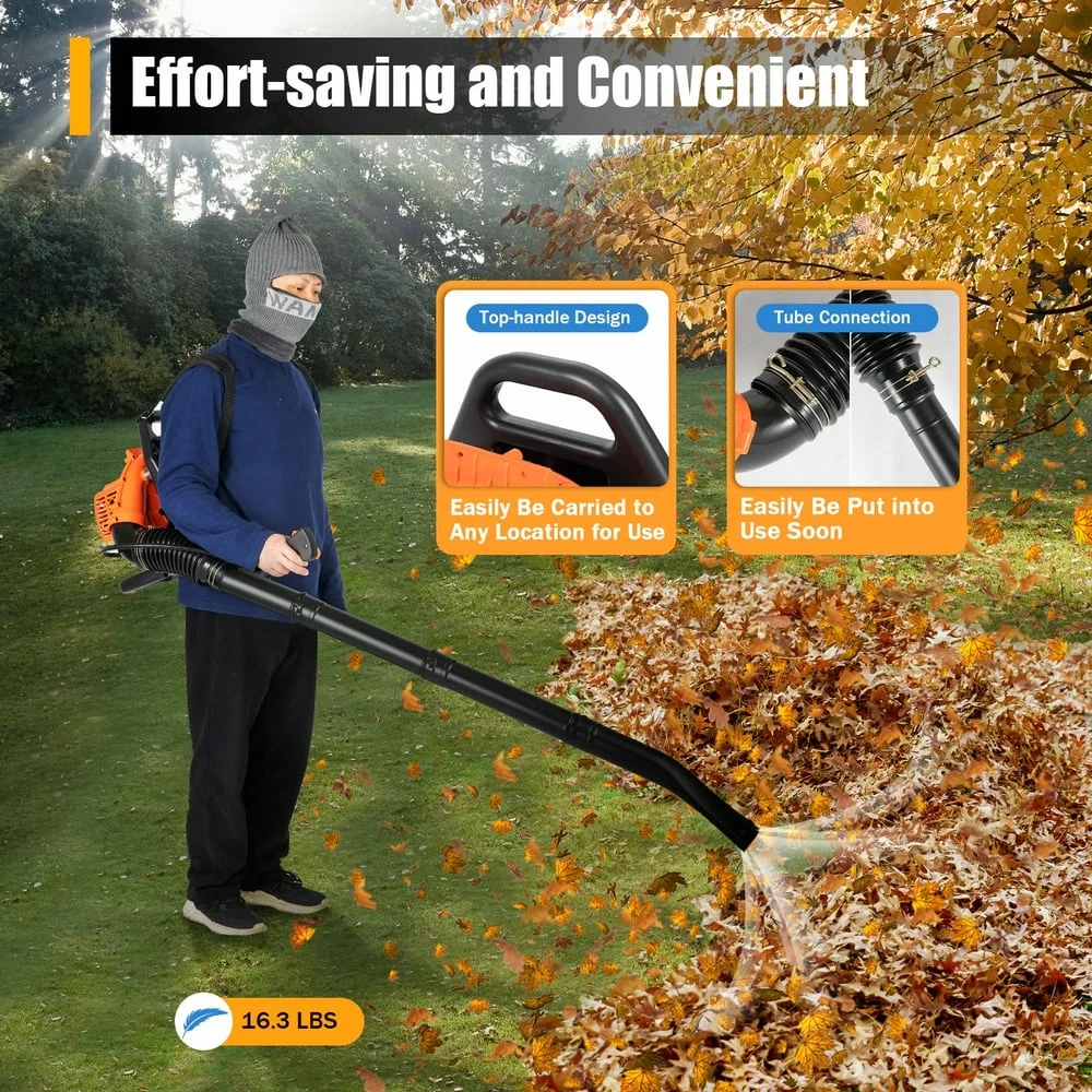 NEWCE 42.7CC 2 Stroke Backpack Leaf Blower Gas Powered 156MPH Leaf Blowers Cordless for Lawn Care Commercial Gasoline Leaf Blower with Harness