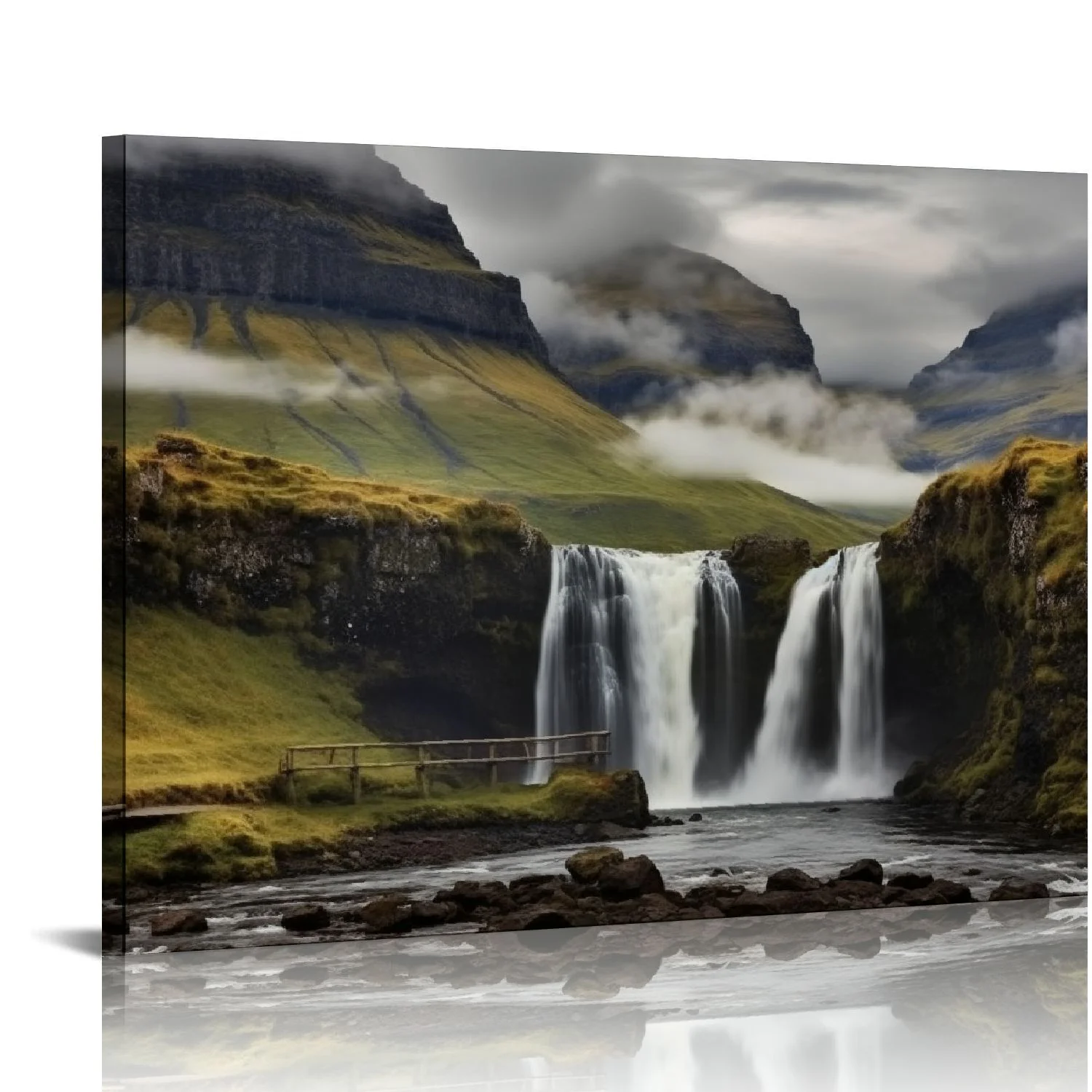 GOSMITH Waterfall Pictures Wall Decor Iceland Canvas Wall Art Nature Landscape Poster Prints For Living Room Bedroom Office With Framed.