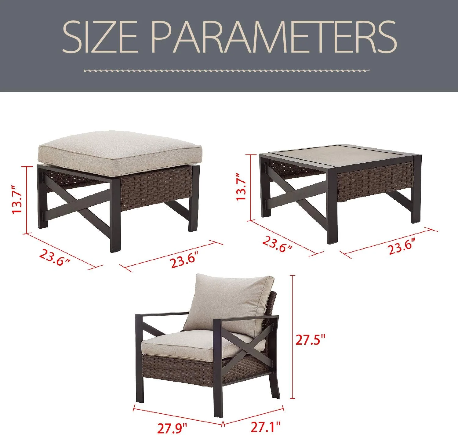 Outdoor Wicker Furniture Sofa Patio Rattan Chair Ottoman with Cushion  Coffee Table, 5-Piece Conversation Set, Brown