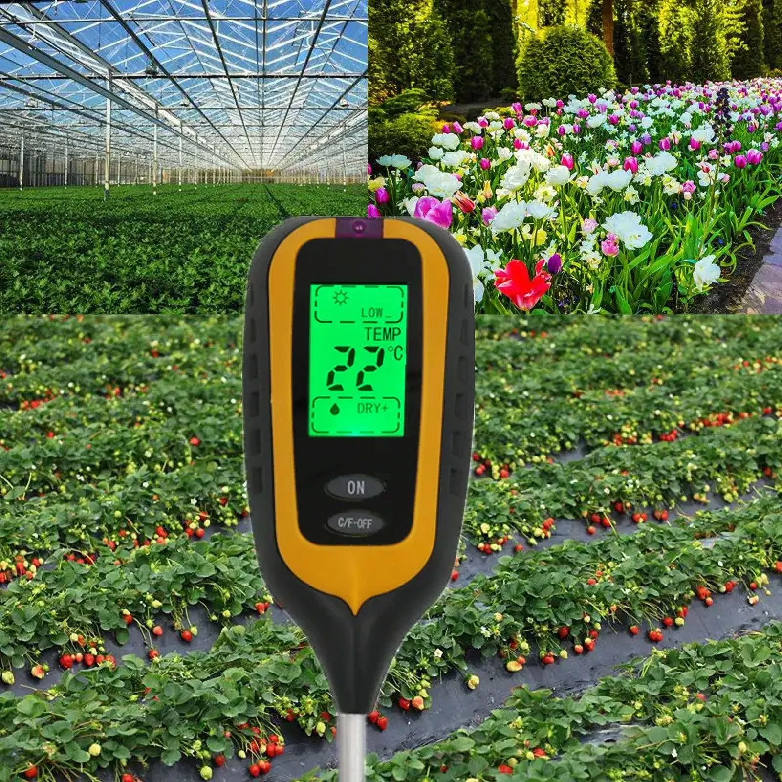 Digital 4 in 1 Soil PH Meter Soil Tester Moisture Meter Sunlight PH Temperature Plant Thermometer With LCD Display