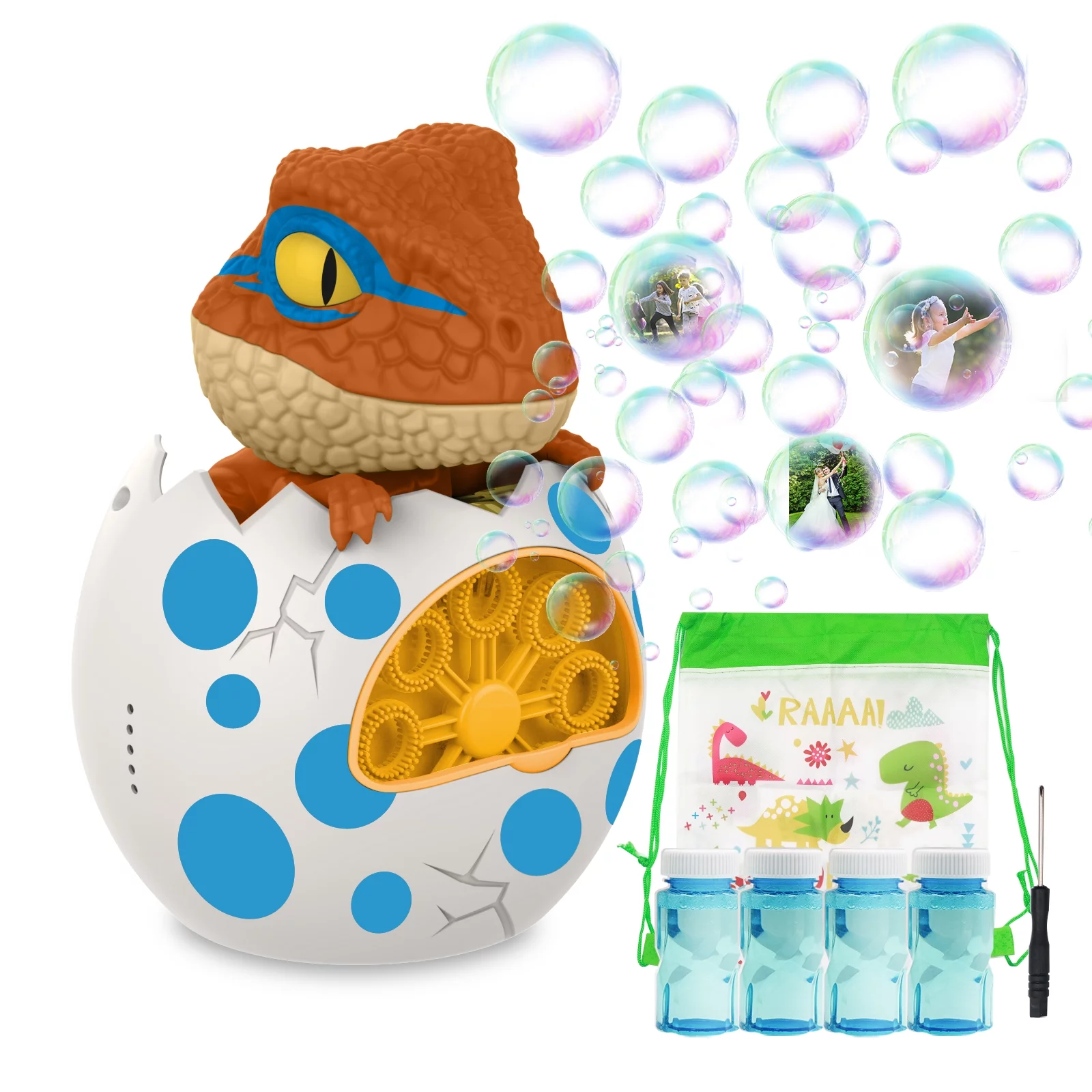 Grarg Dinosaur Bubble Machine Toys for Age 3+ Toddlers Automatic Blower with Refill Solution & 8 Wands Machine 1000+ Bubbles Per Minute Boys Girls Baby Bath Toys Gift Indoor Outdoor Party