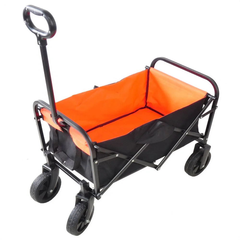 Collapsible Folding Wagon Cart for Garden, Shopping, Beach, and Camping - Portable Outdoor Utility Wagon Trolley with Storage