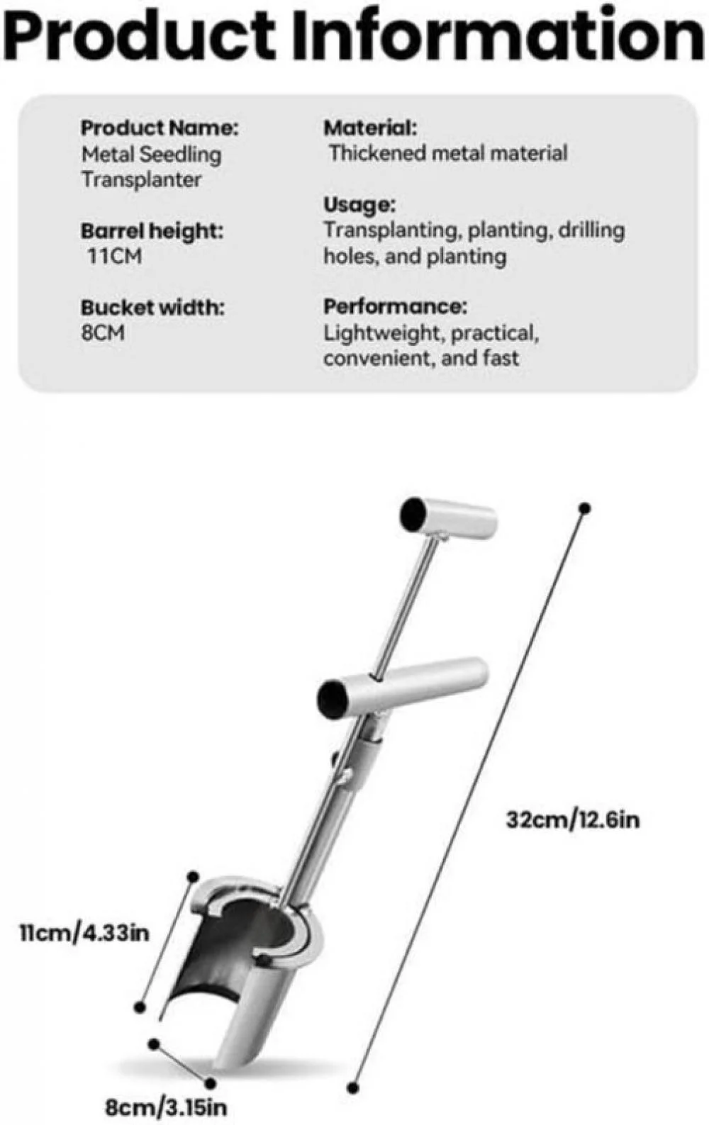 Plant and Fruit Tree Seedling Transplanter Stainless Steel Garden Planting Tool~