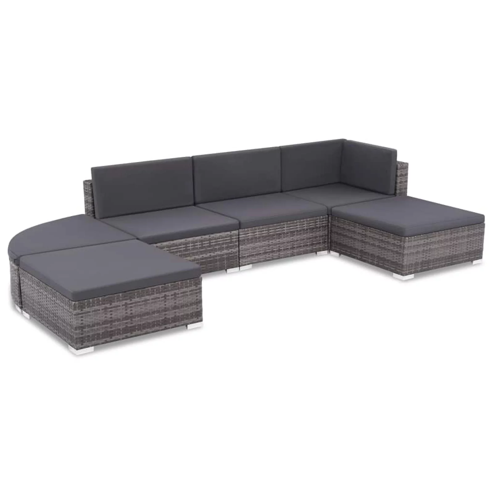 moobody Set of 6 Outdoor Sofa Conversation Set Poly Rattan Patio Sectional Corner Sofa Center Sofa with 2 Ottoman and Soft Cushions Set Garden Backyard Balcony Lawn Furniture Gray