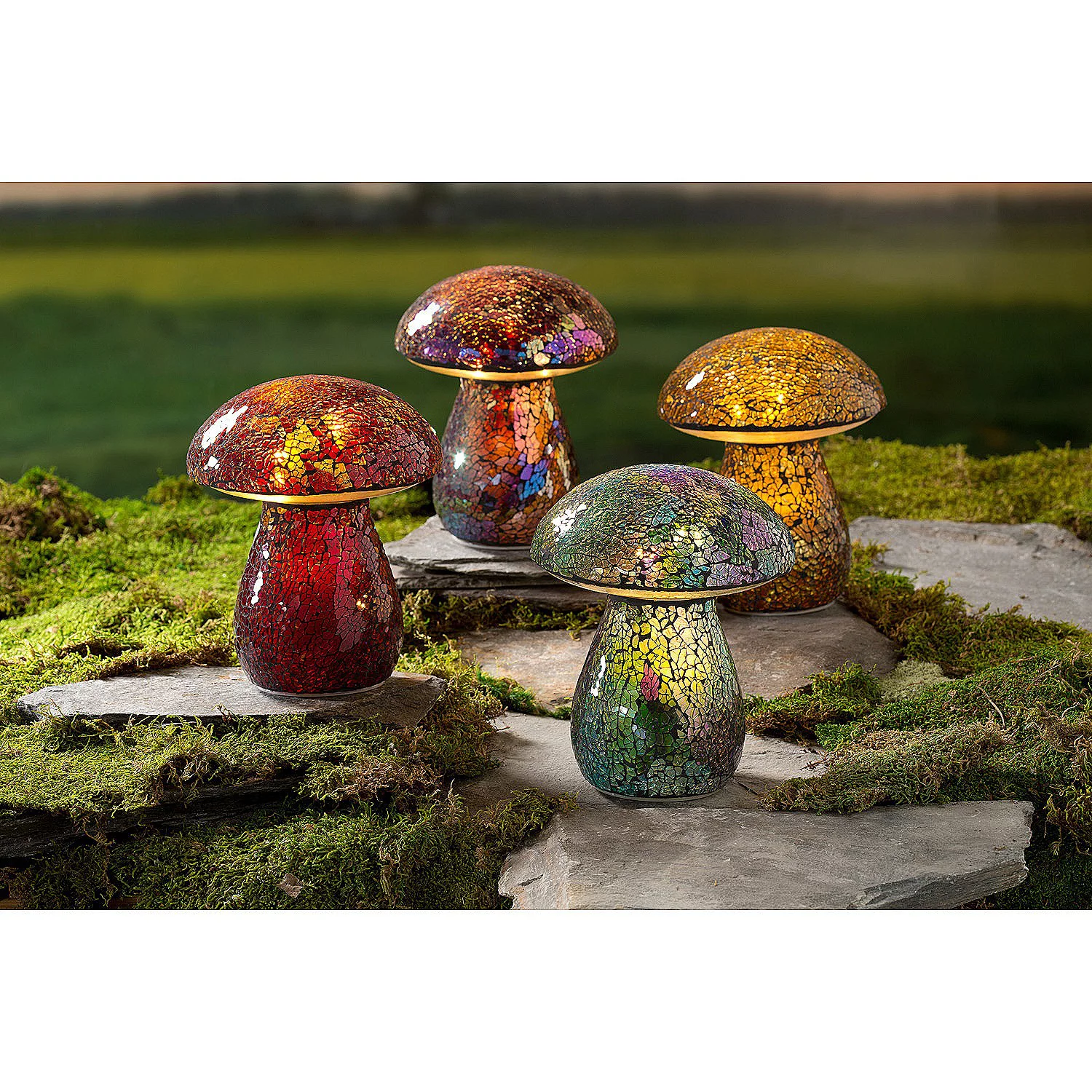 Plow & Hearth Glass Mosaic Mushroom Lawn Ornament Blue