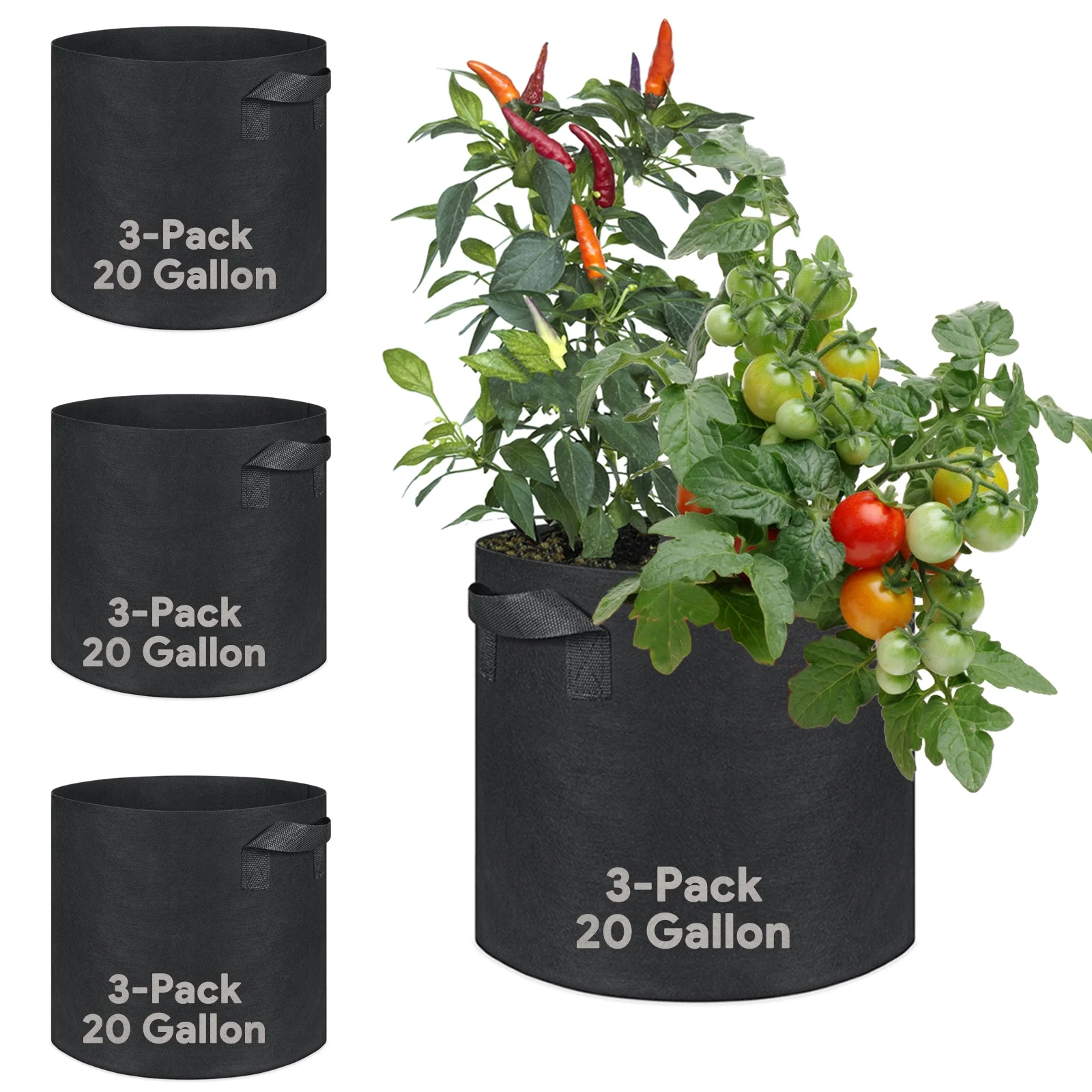 Grow Bags 20 Gallon 3 Pack Large Fabric Pots Heavy Duty 300g Thickened Nonwoven Grow Bags with Handles for Vegetable Fruits Flowers Indoor Outdoor Garden Pots for Plants(20