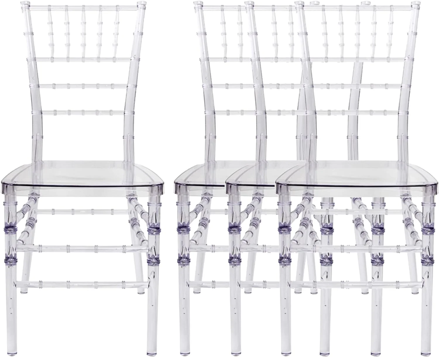 Set of 4 Clear Crystal Chairs, Chiavari Chairs, Resin Transparent Stacking Dining Chairs for Weddings, Banquets, Events, Party