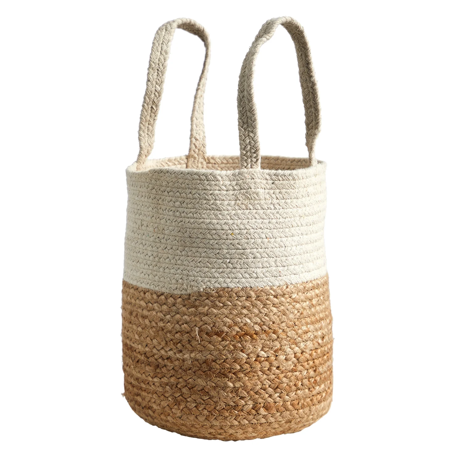 HomeStock Rustic Recluse 12.5In. Handmade Jute And Cotton Basket Planter