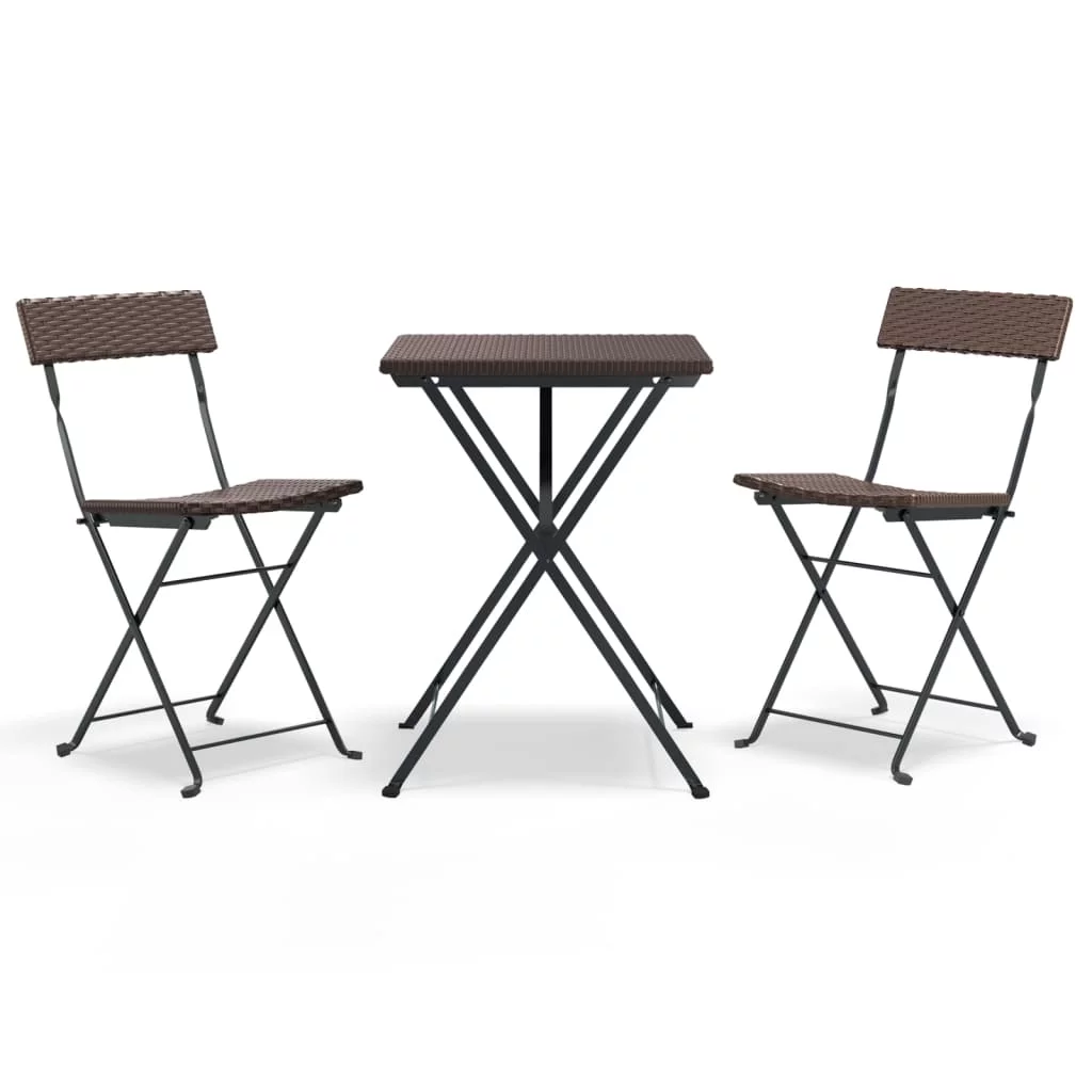 Walmeck 3 Piece Folding Bistro Set Brown Poly Rattan