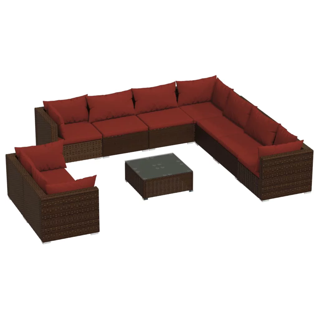 Anself 10 Piece Patio Set with Cushions Brown Poly Rattan