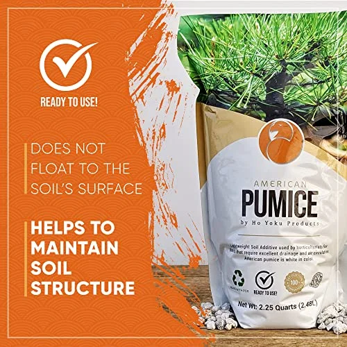 Ho Yoku Pumice for Plants, 2.25 Quarts, Horticultural American Pumice Rocks, Additive for Bonsai Soil, Succulent Soil, or Houseplants