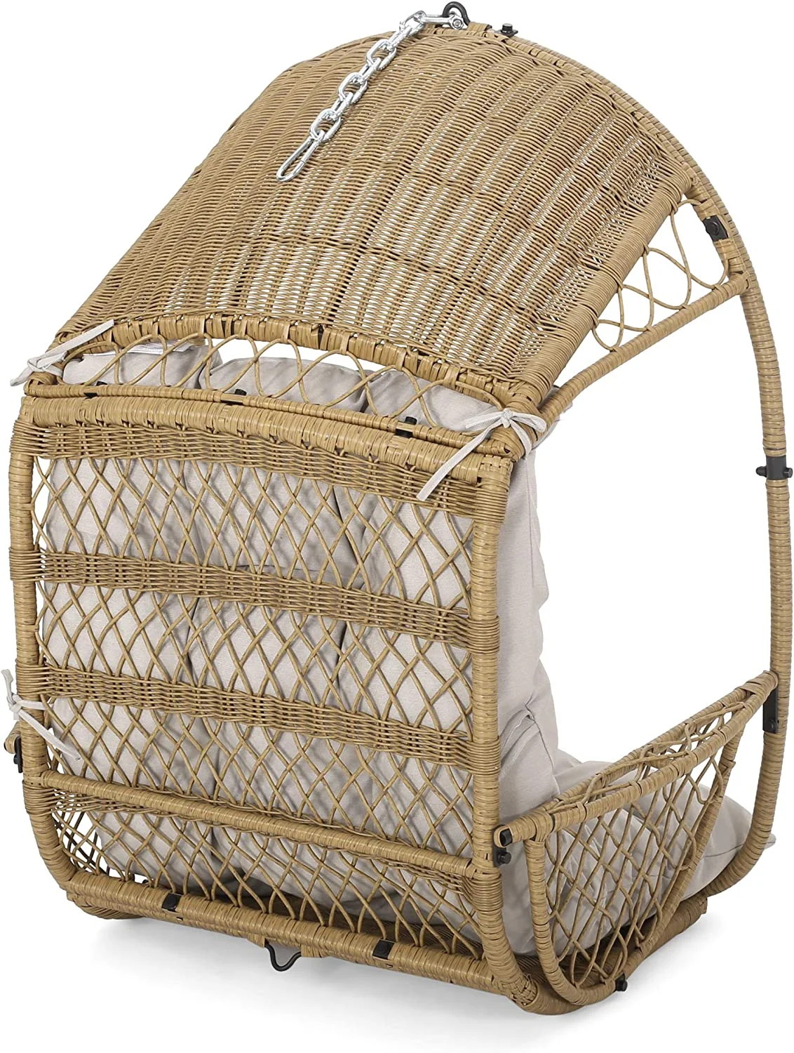 Christopher Knight Home Becky Wicker Hanging Chair with Cushion (Stand Not Included), Light Brown, Brown, Beige