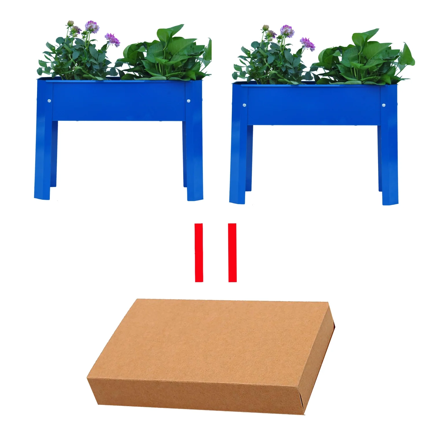ZJbiubiuHome Elevated garden bed metal elevated outdoor flowerpot box suitable for backyard and terrace large flowerpot suitable for vegetable and flower Blue*2