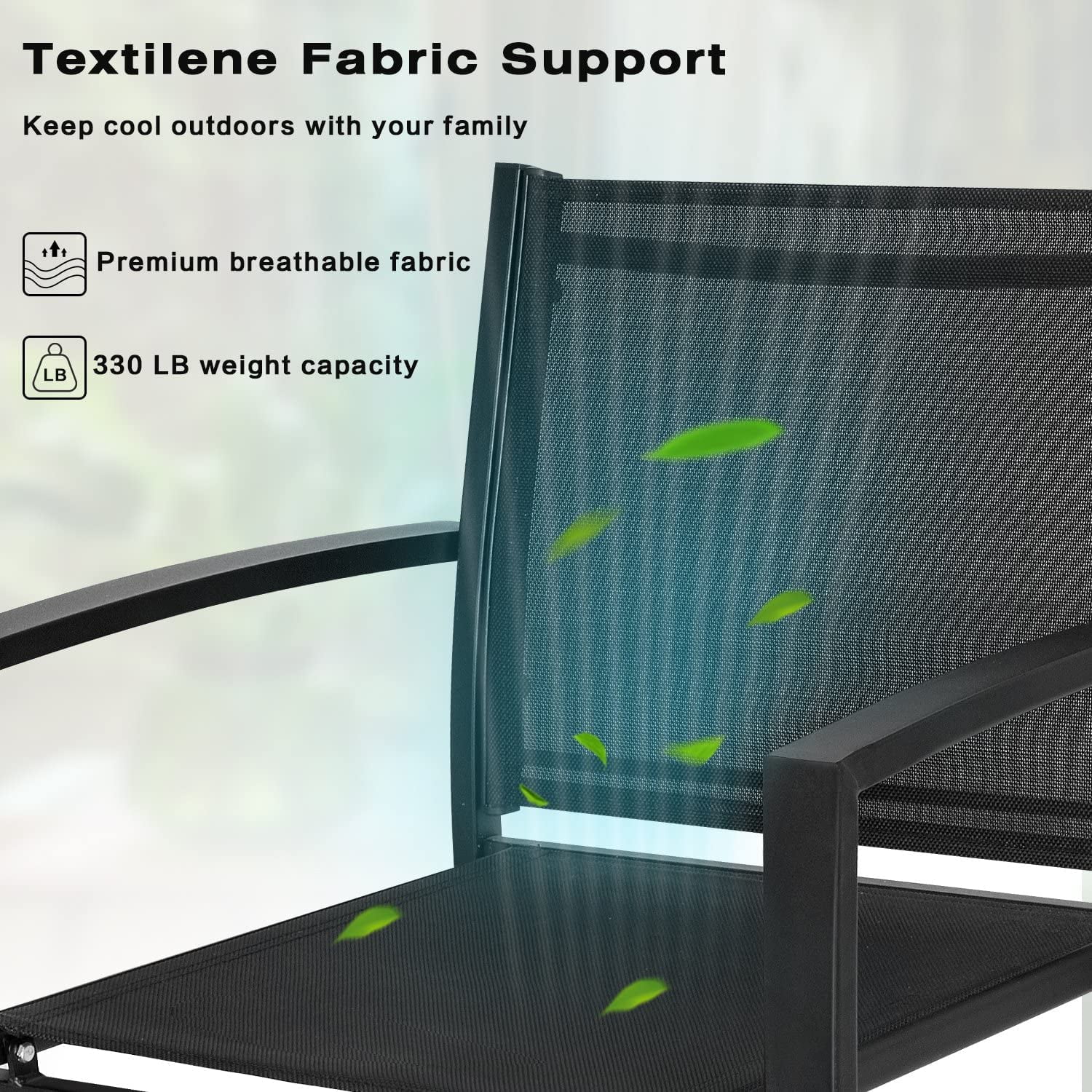 Patio Chairs 3 Piece Outdoor Textilene Fabric Bistro Conversation Set with Side Table All Weather Porch Furniture for Balcony, Poolside, Lawn (Black)