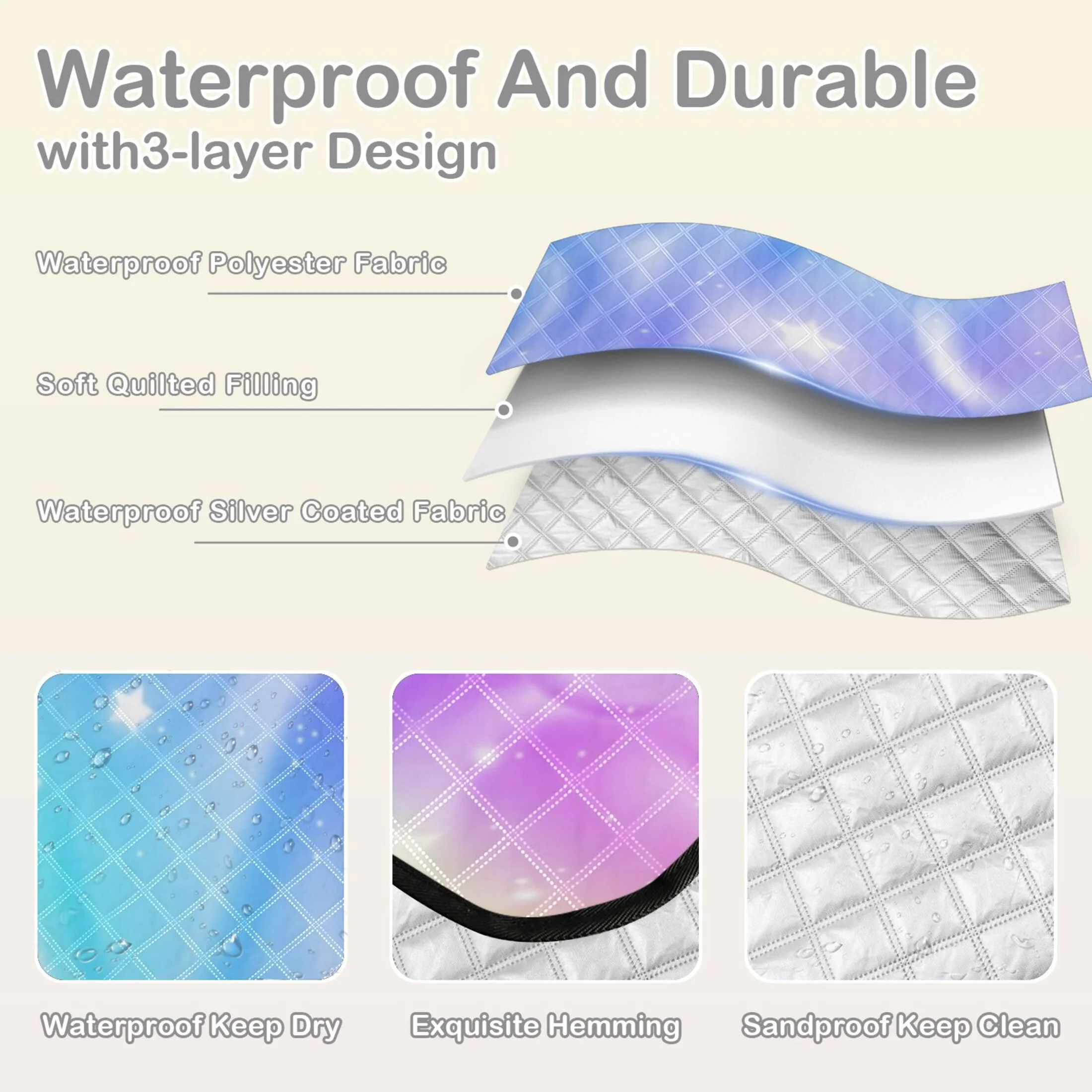 Rainbow with Stars Picnic Blanket Waterproof Beach Blankets Sandproof Large Mat with Storage Bag Camping Grass Travel Hiking Park 78