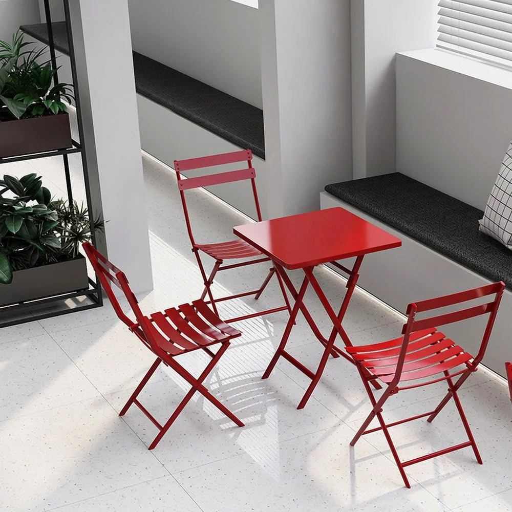 LEIYEHOOM 3 Piece Patio  of Foldable Square Table and Chairs  Red