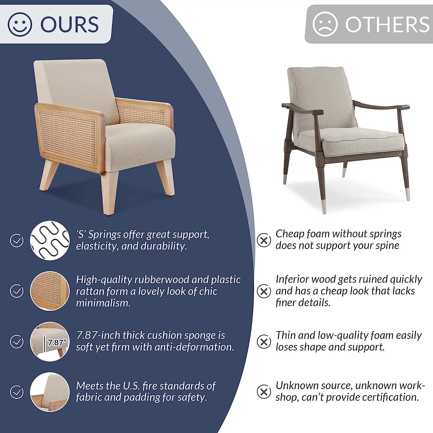 Black Modern Counter Height Bar Stools Set of 3 with Natural Rattan Cane and Solid Wood Backs, 29 Inch Upholstery with Metal Chrome Legs Mid Century Bar Chairs