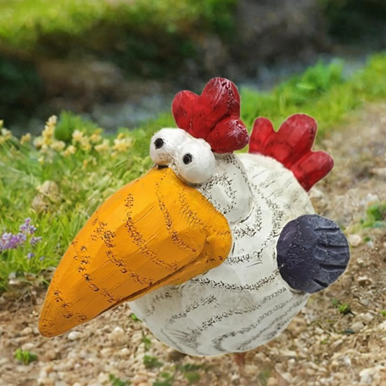 Tongina Garden Statue Mini Chicken Statue Ornament Creative Housewarming Gift Yard Decor Chicken Figurine for Patio Pond Outside Desk