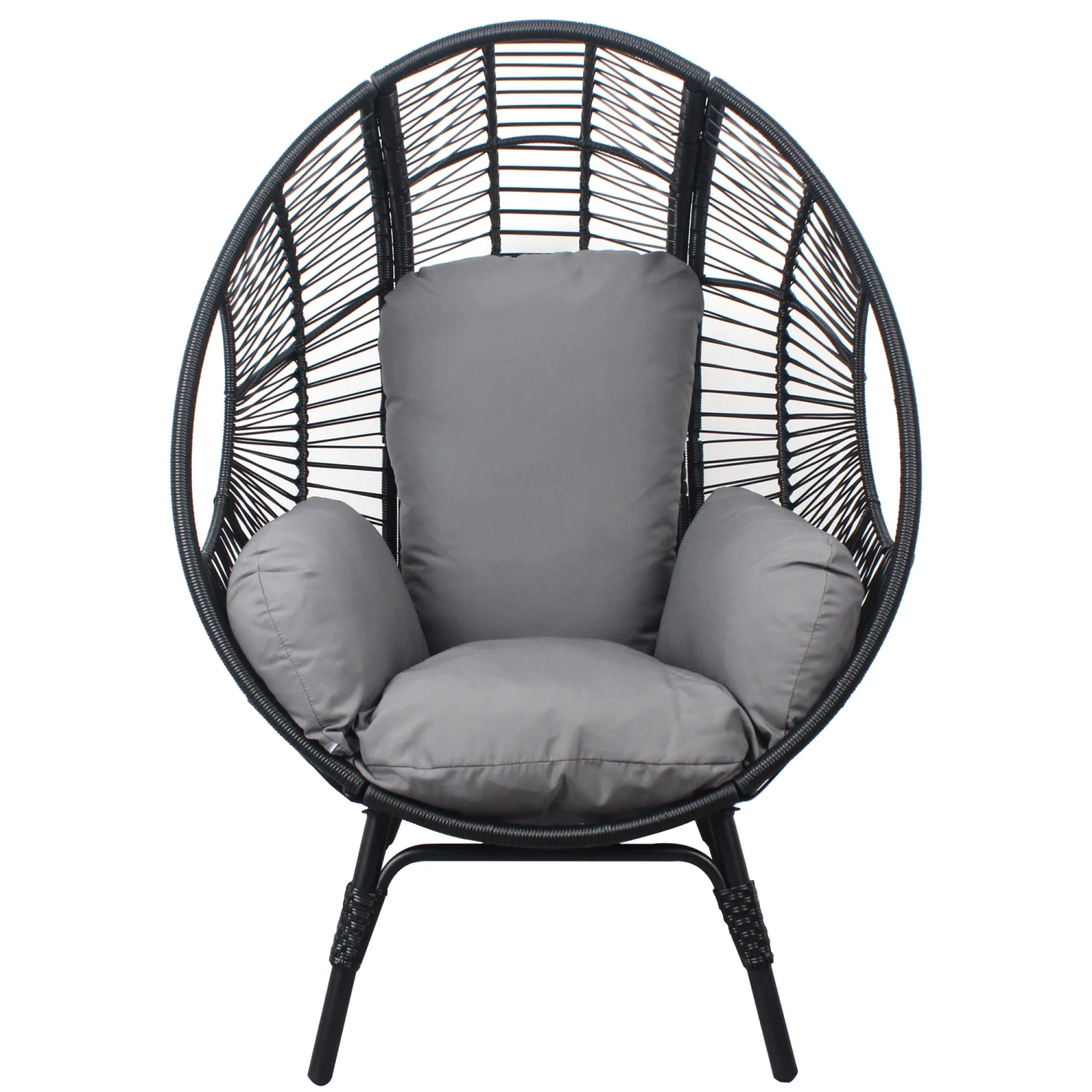 Stylish and Comfortable Black Color Rattan Patio PE Wicker Egg Chair Model 2 with Cozy Grey Cushion - Outdoor Furniture for Your Patio Setup  Perfect for Relaxing in Style