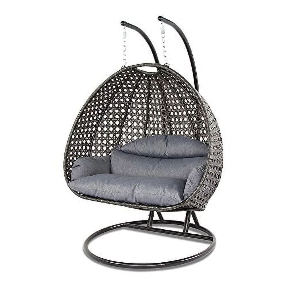 Island Gale Luxury Comfort 2 Person Outdoor, Patio, Hanging Wicker Swing Chair (X Large, Charcoal Wicker w Charcoal Cushion) Frame Color: Bronze or Black Pending Availability.