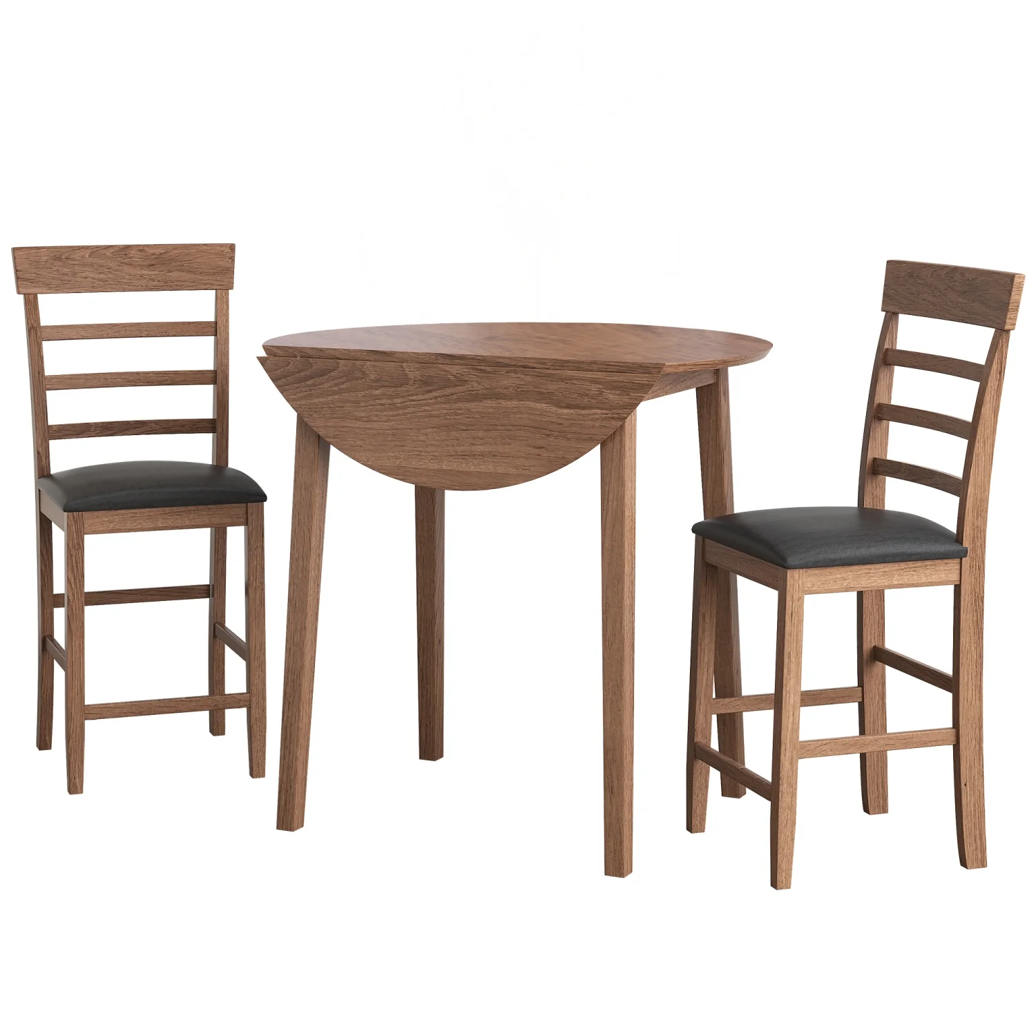 Retro Vintage Style 3PCS Round Drop-Leaf Counter Height Dining Table Set with 2 Stylish Upholstered Chairs  Rubber wood Pub Set Ideal for Small Space Kitchen  Walnut Color Kitchen Table w