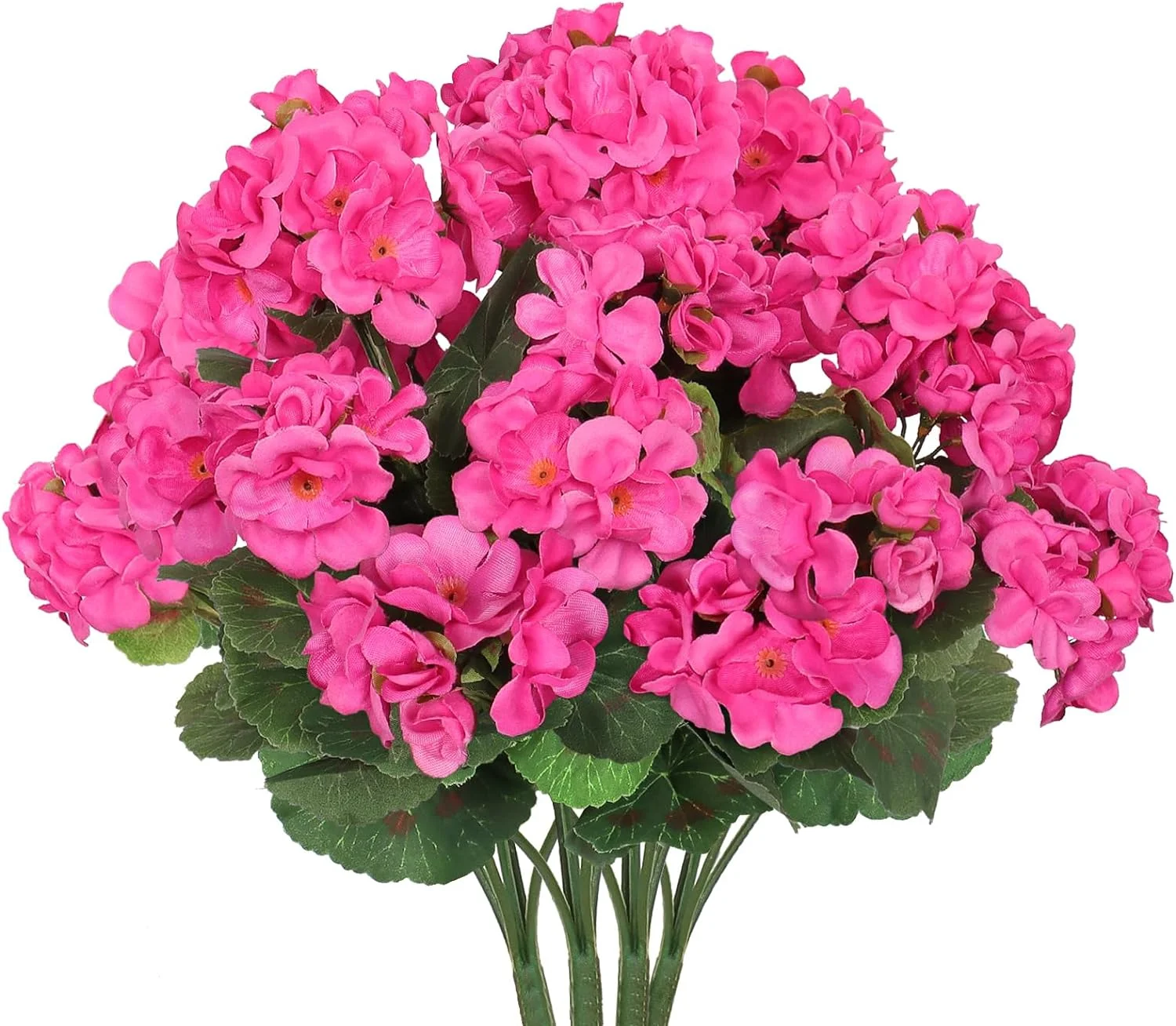 Zukuco Artificial Flowers for Outdoors, 4 Pack Geraniums Silk Flowers UV Resistant No Fade Faux Flowers Geraniums Bush for Home Outdoor Garden Porch Window Vase Wedding Decor (Rose Red)