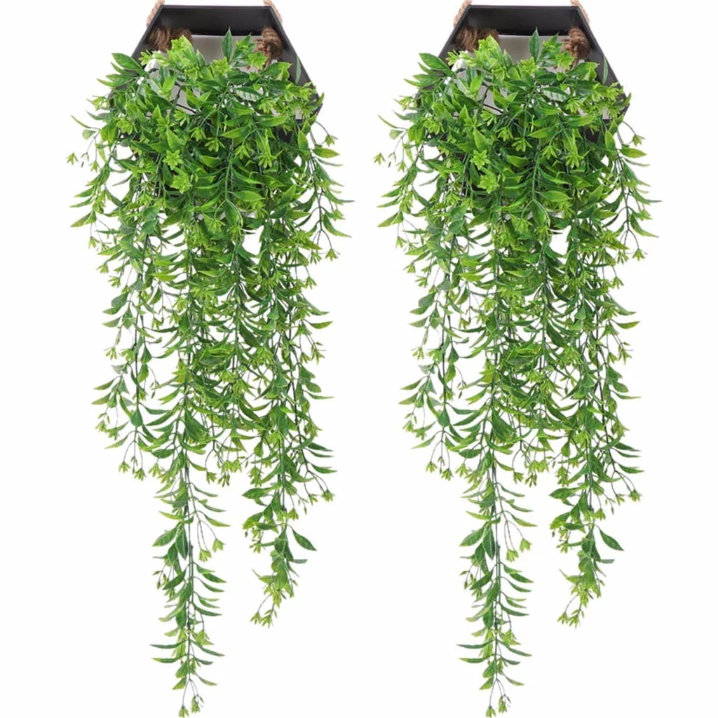 BNNG 2 PCS Hanging Garland Vine Flower Trailing Bracket plant Artificial Hanging Artificial Flower Wall Backdrop Fake Flower Stems Artificial Flower Hanging Baskets