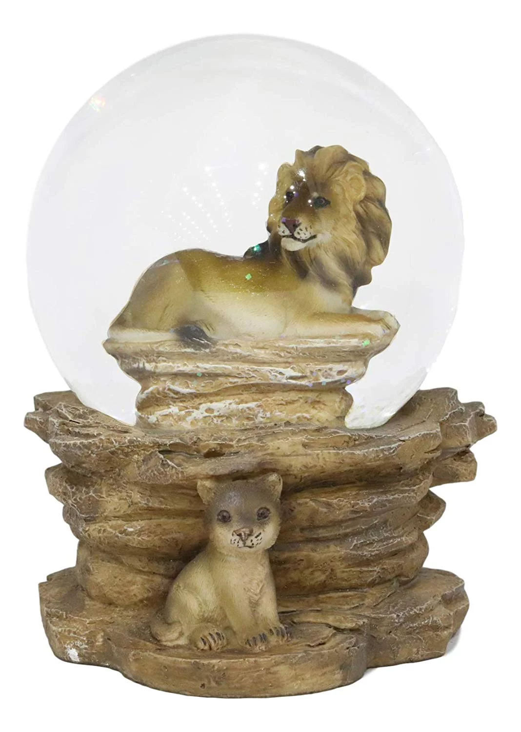 Ebros Safari Savanna African Pride Rock Lion King with Cub Glitter Water Globe Collectible Figurine 4.5