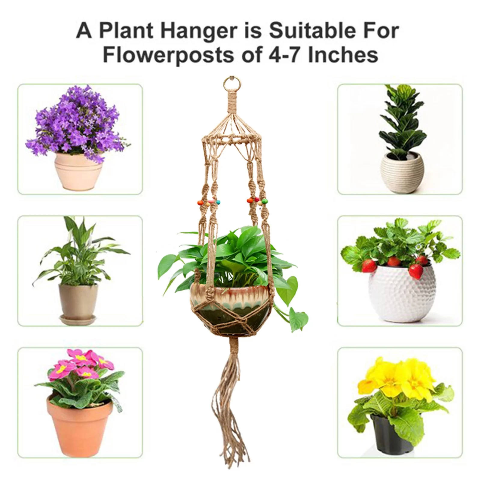 Gardening And Pot Rope Hanging Net Pot Basket Net Hanging Basket Woven Fine Rope Resin Flower Pot Molds Silicone Potted Live Large Large Flower Garden Pot Mover with Wheels Flowerpot Big Garden