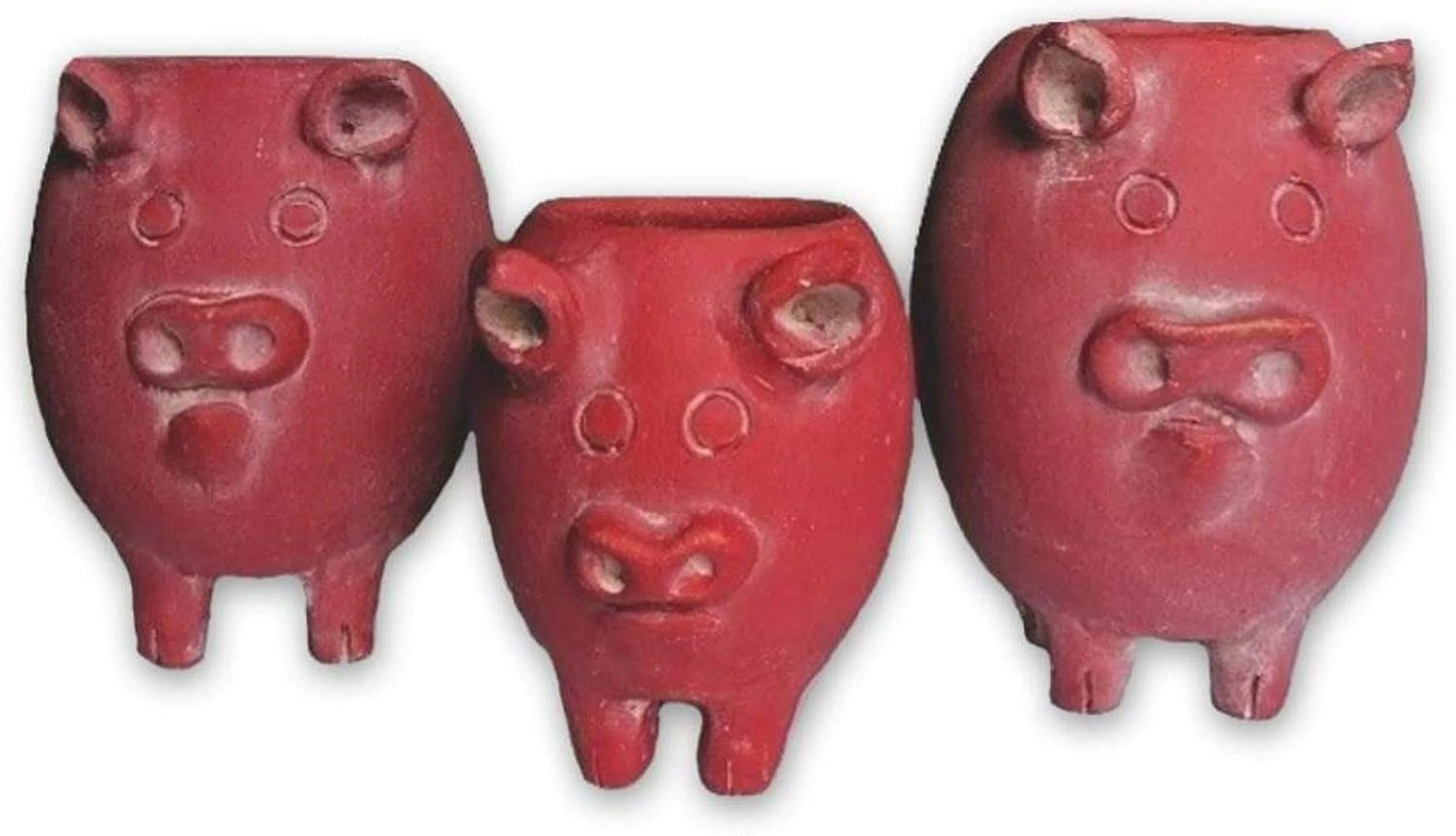 Set Of Tall Clay Pig Planters, One Size, Red