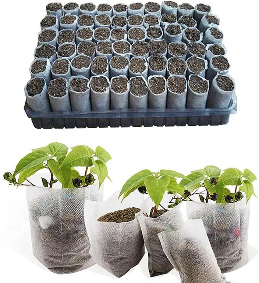 Biodegradable Non-Woven Nursery Grow Bags Seedling-Raising Bags Nursing Seedling Raising Pots Plants Pouch White - 7.09