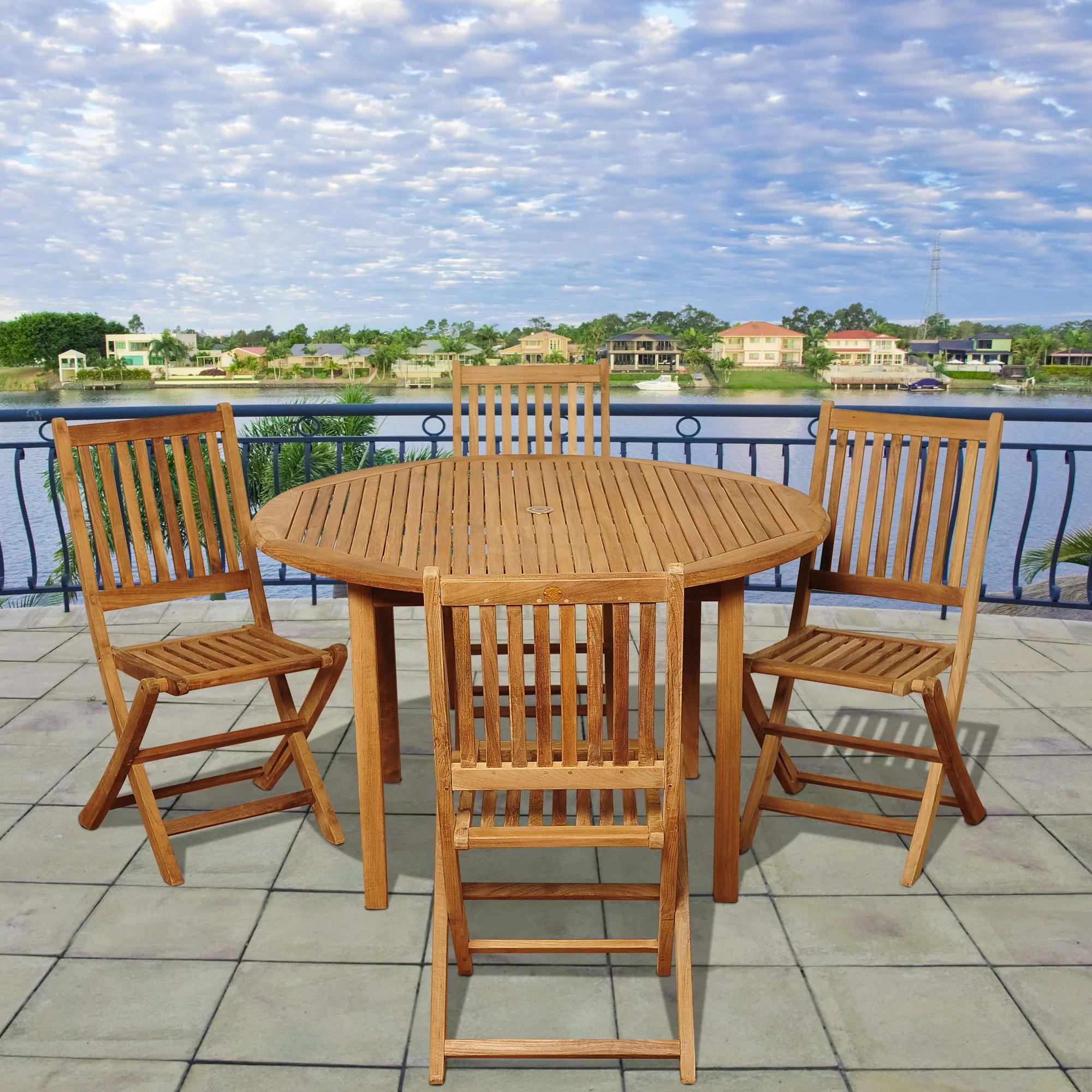 Outdoor Living and Style 5-Piece Brown Adam Teak Round Outdoor Patio Dining Set 47
