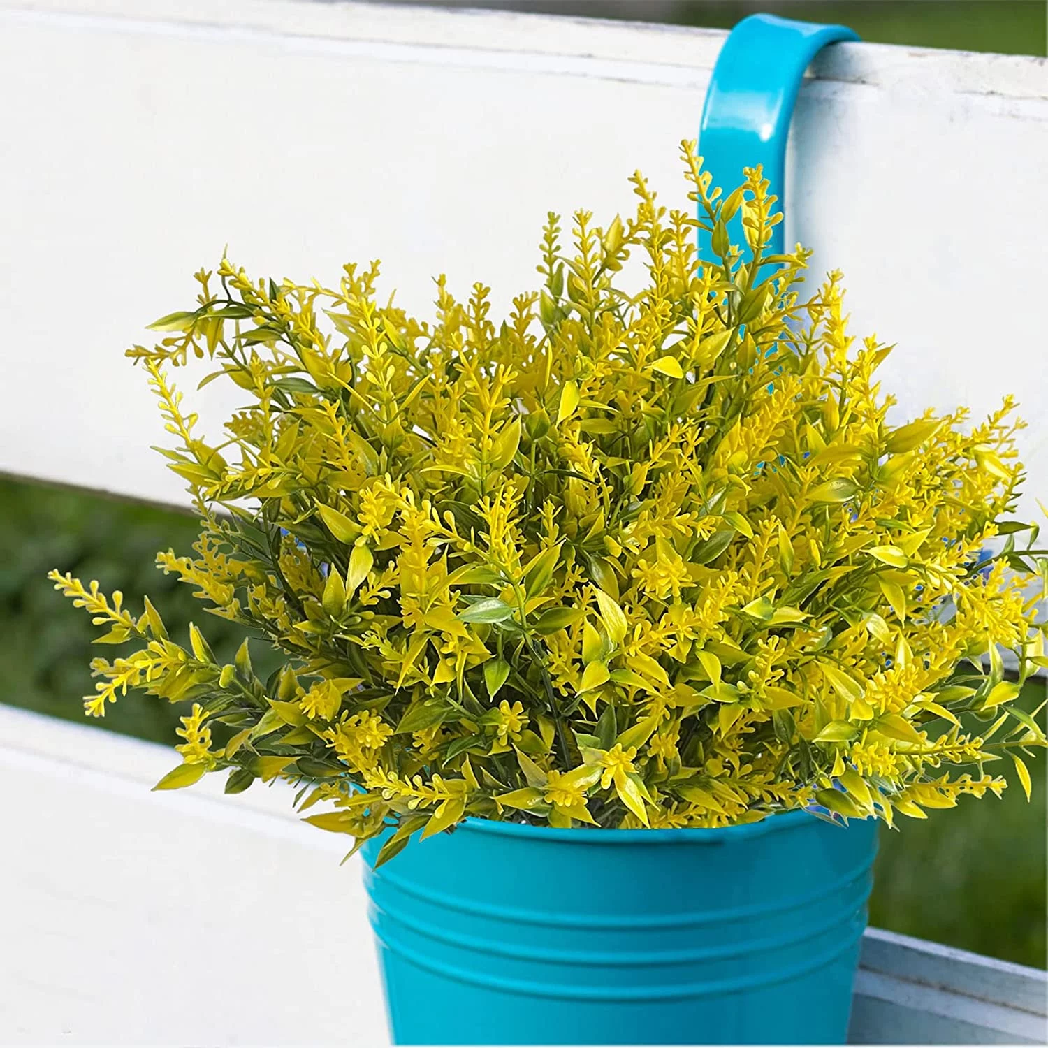 Artificial Lavender Flowers for Outdoors, UV Resistant No Fade Faux Plastic Shrubs Greenery Plants for Garden Patio Porch Window Box Home Indoor Farmhouse Hanging Planter Décor