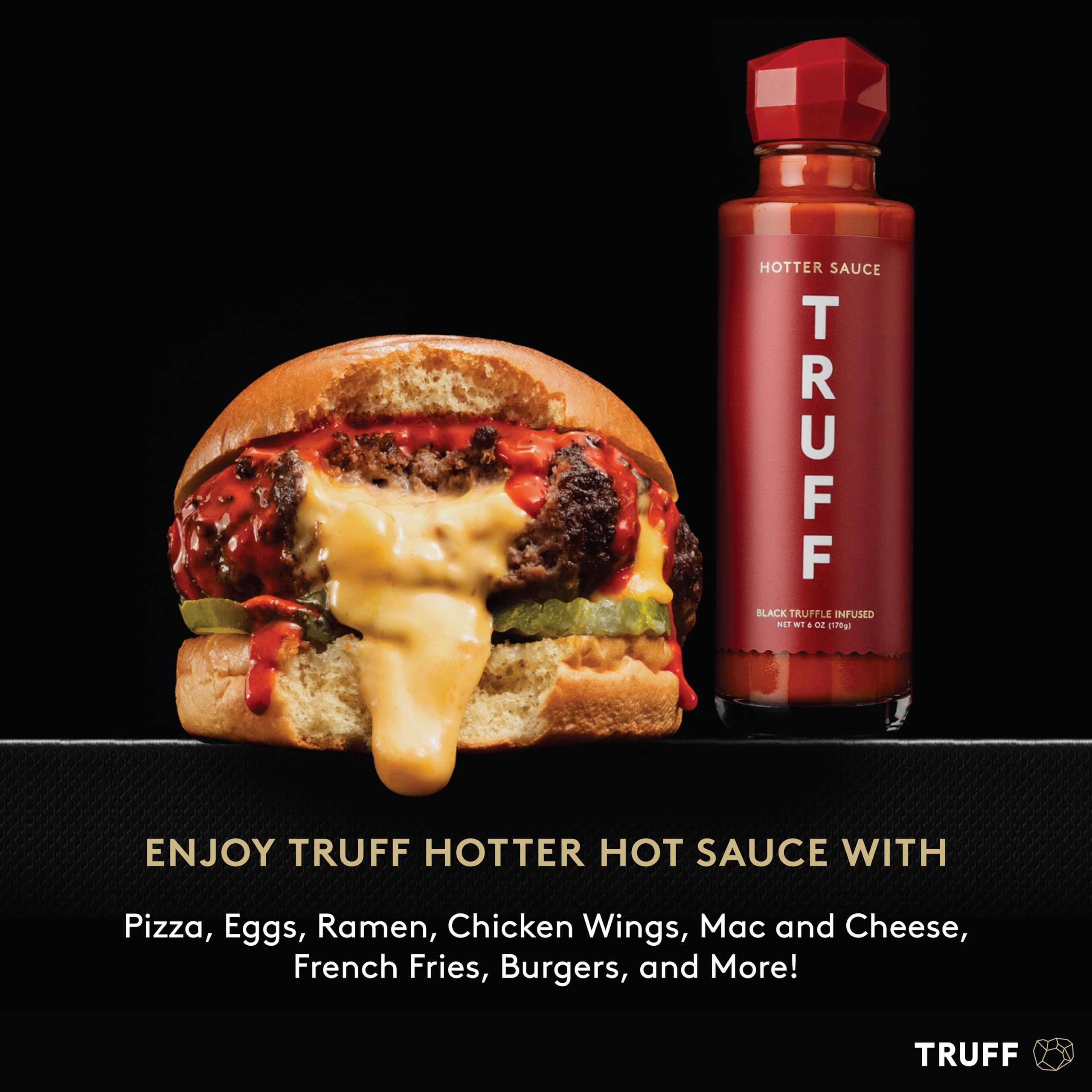 TRUFF Hotter Black Truffle Hot Sauce, Gourmet Hot Sauce with Jalapeño, Red Chili Peppers with More Heat, Black Truffle Oil, Agave Nectar, Hotter Flavor Experience in a Bottle, 6 Oz