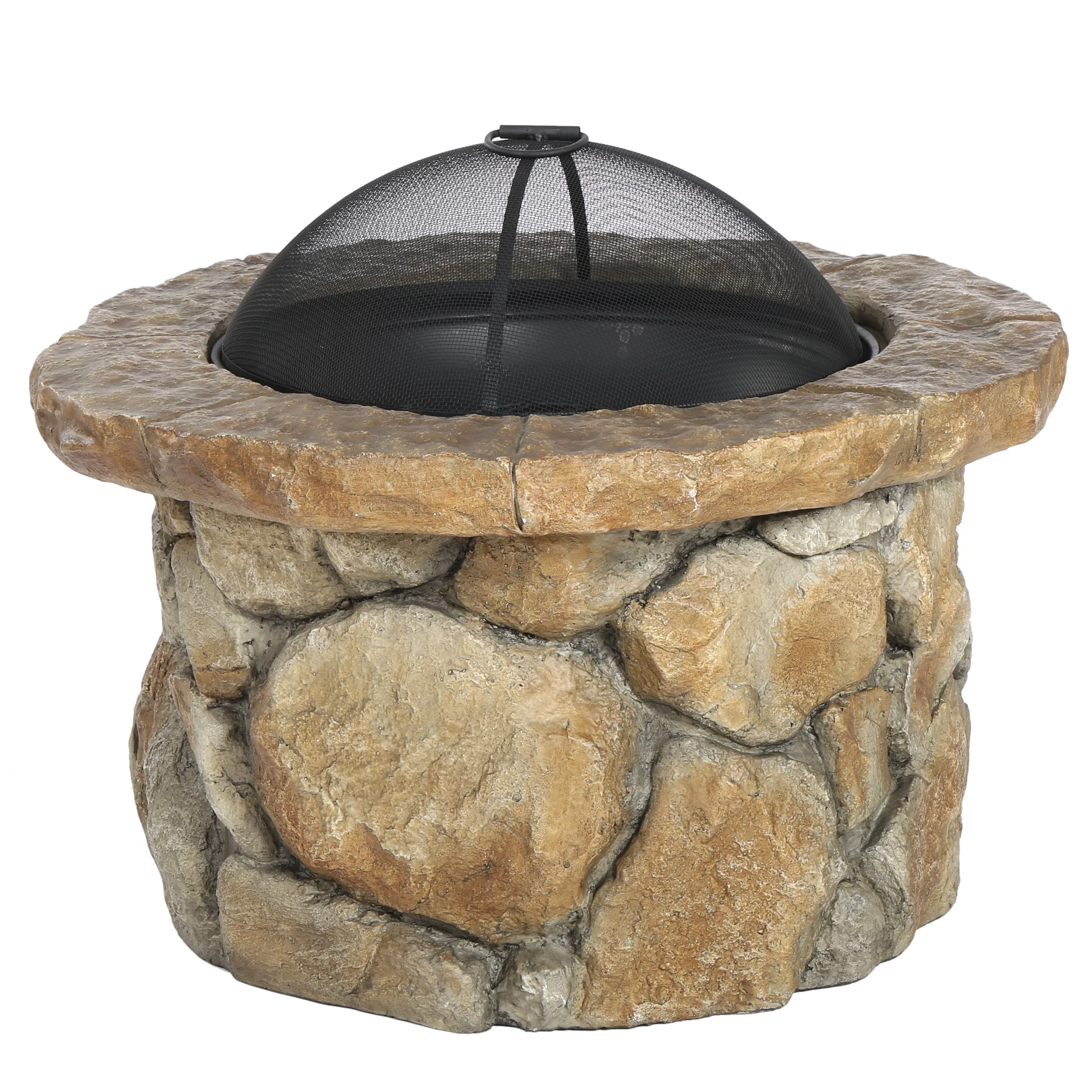Weston Outdoor Lightweight Concrete Wood Burning Fire Pit, Natural Stone