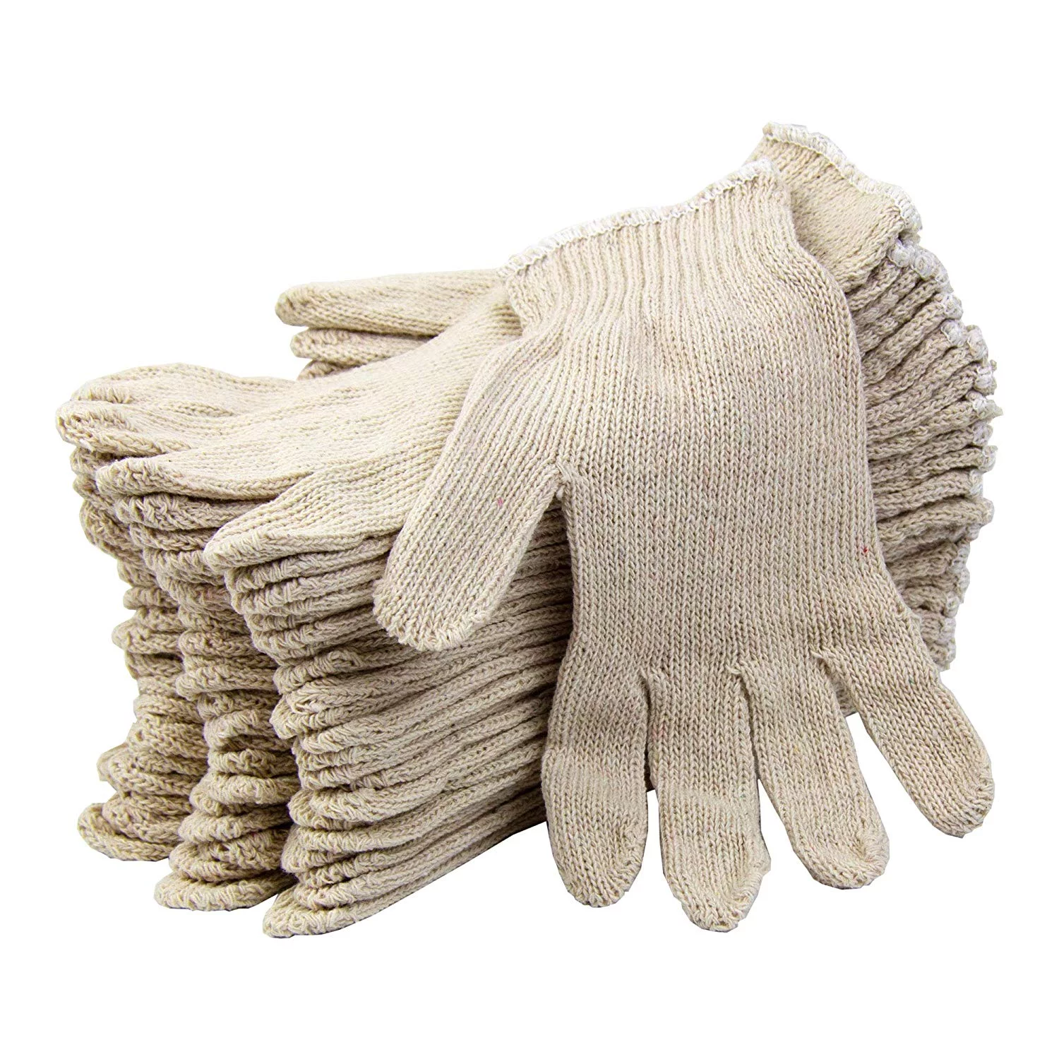 [12 Pairs, Large] Polyester Cotton Knit Safety Protection Grip Work Gloves for Painter Machanic Industrial Warehouse Gardening, Men Women, Natural Beige - 24 Count Bulk