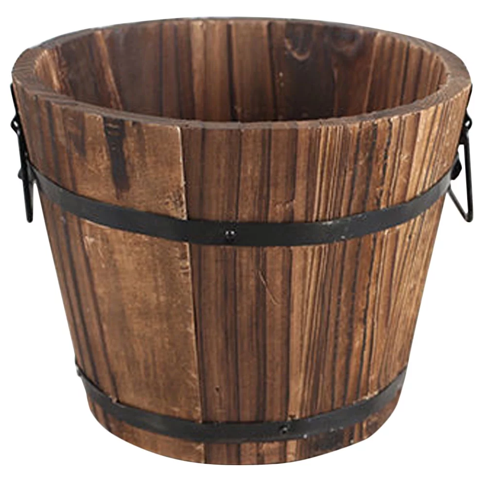 Wooden Flower Bucket Decorative Rustic Flower Pot Succulents Planter for Garden
