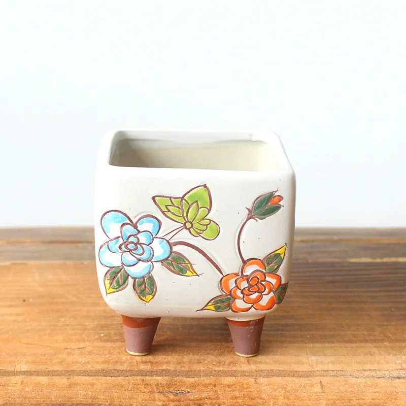 Hand-Painted Ceramic Succulent Planter - Tabletop Plant Pot