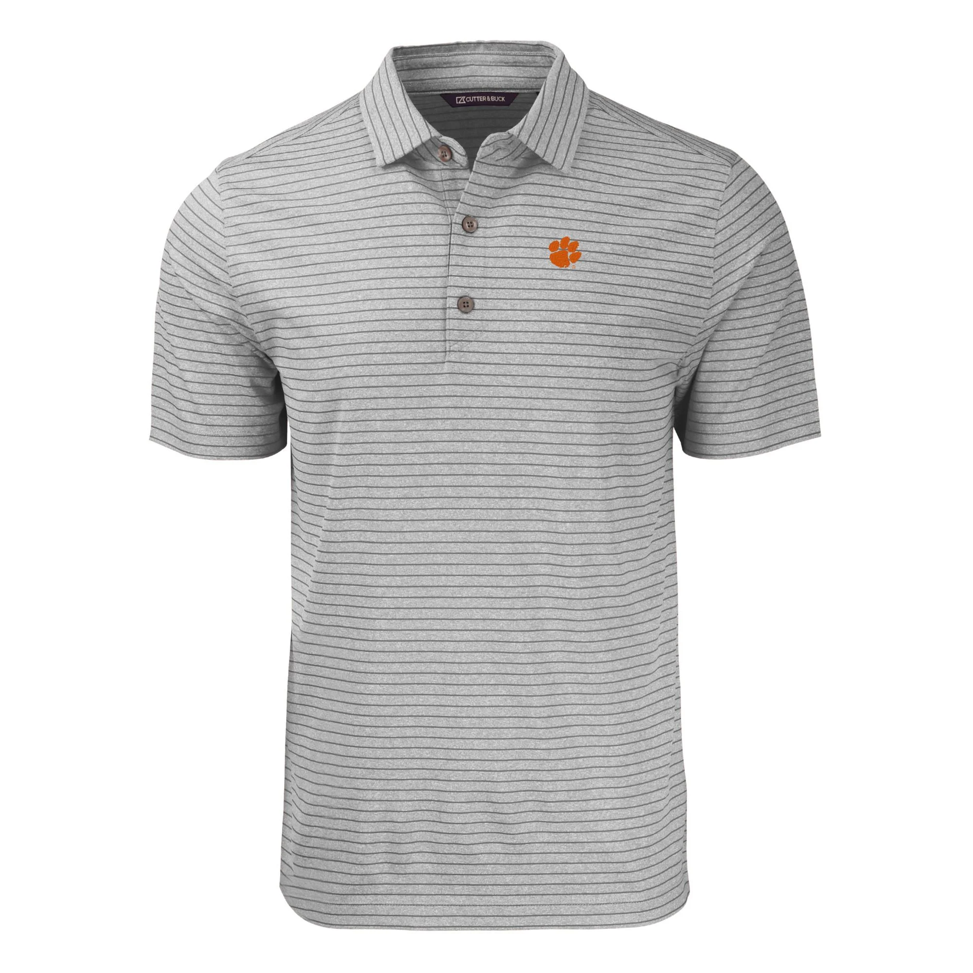Men's Cutter & Buck  Heather Gray Clemson Tigers Forge Eco Heathered Stripe Stretch Recycled Polo