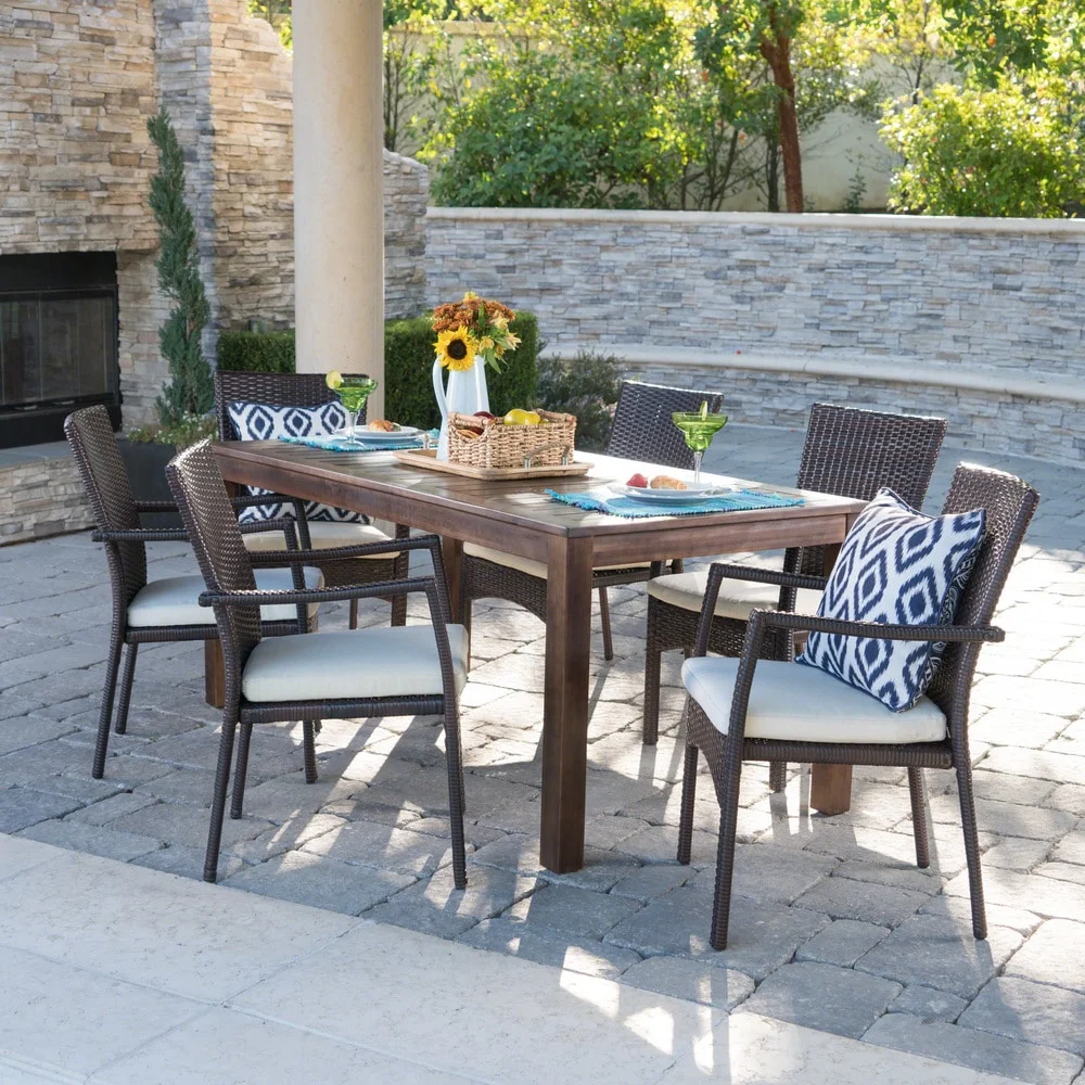 Christopher Knight Home Geelong Wicker Wood Outdoor 7-piece Dining Set with Cushions by
