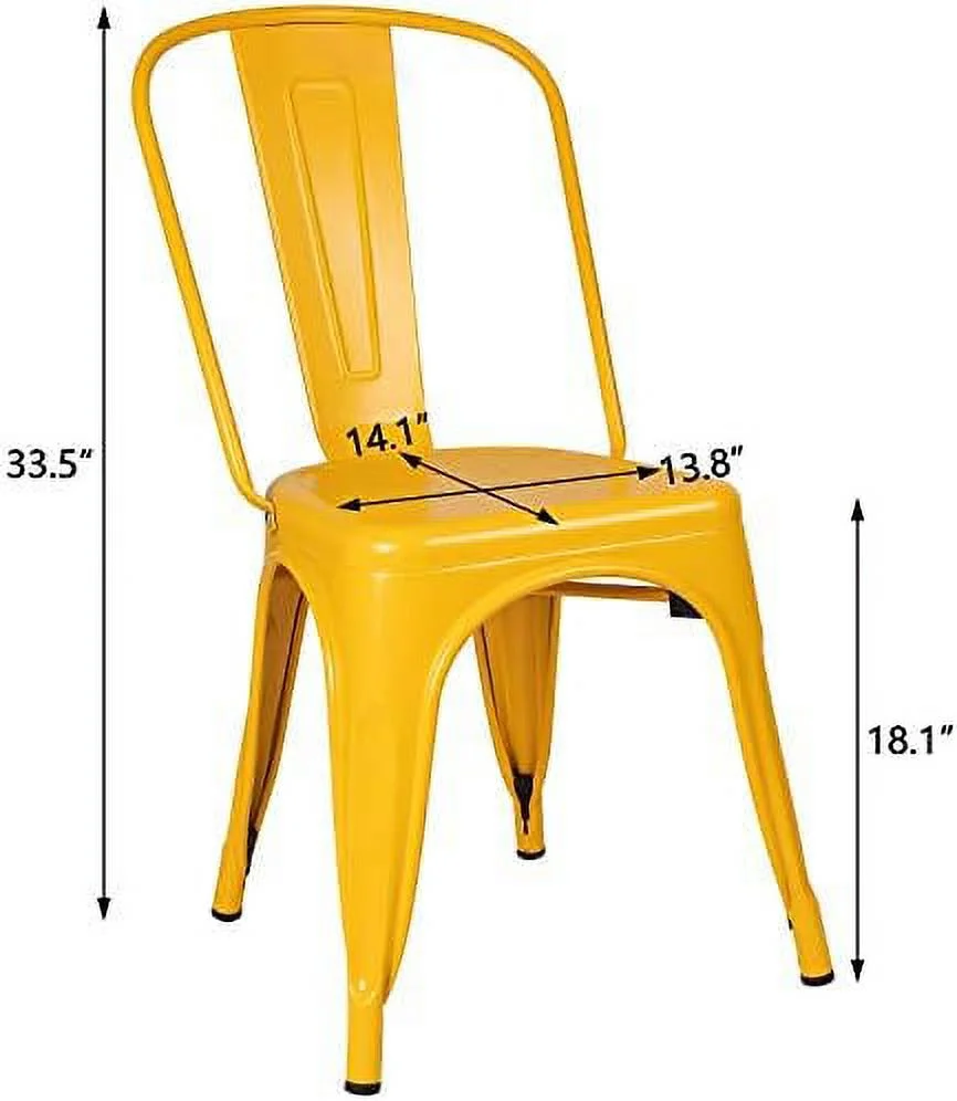 LNSETGC Metal Indoor-Outdoor Use Stackable Kitchen Trattoria Side Chic Dining Bistro Cafe Chairs with Back Set of 4 (Distressed Blue)