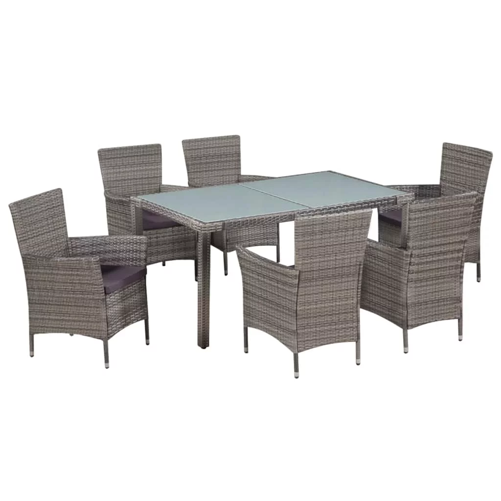 Andoer 7 Piece Outdoor Dining Set with Cushions Poly Rattan Gray