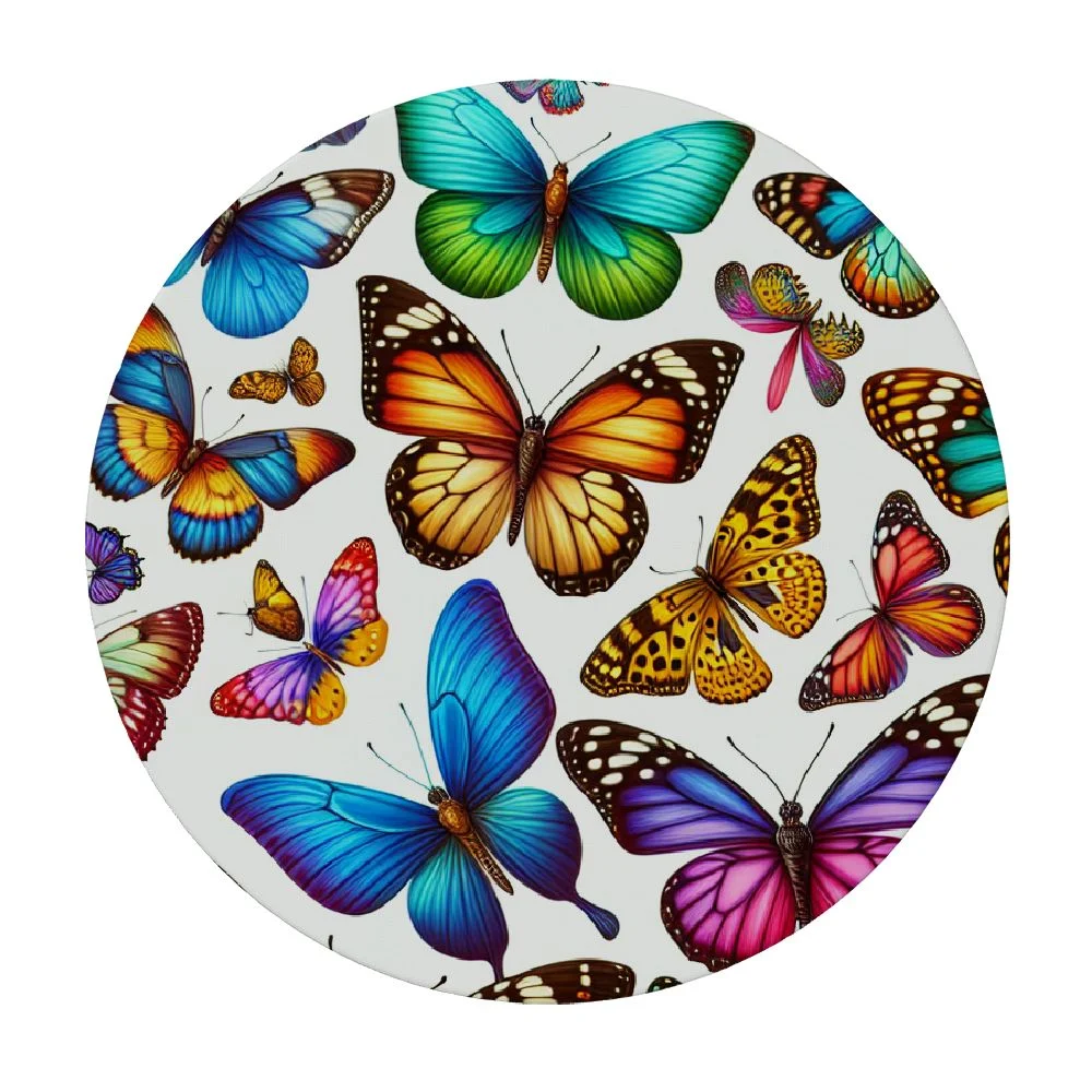 PIKWEEK  Fitted Round Tablecloth with Elastic Edge Wipe Clean Watercolor Butterfly Table Cloth for Outdoor/Indoor Use,Fits Round Tables