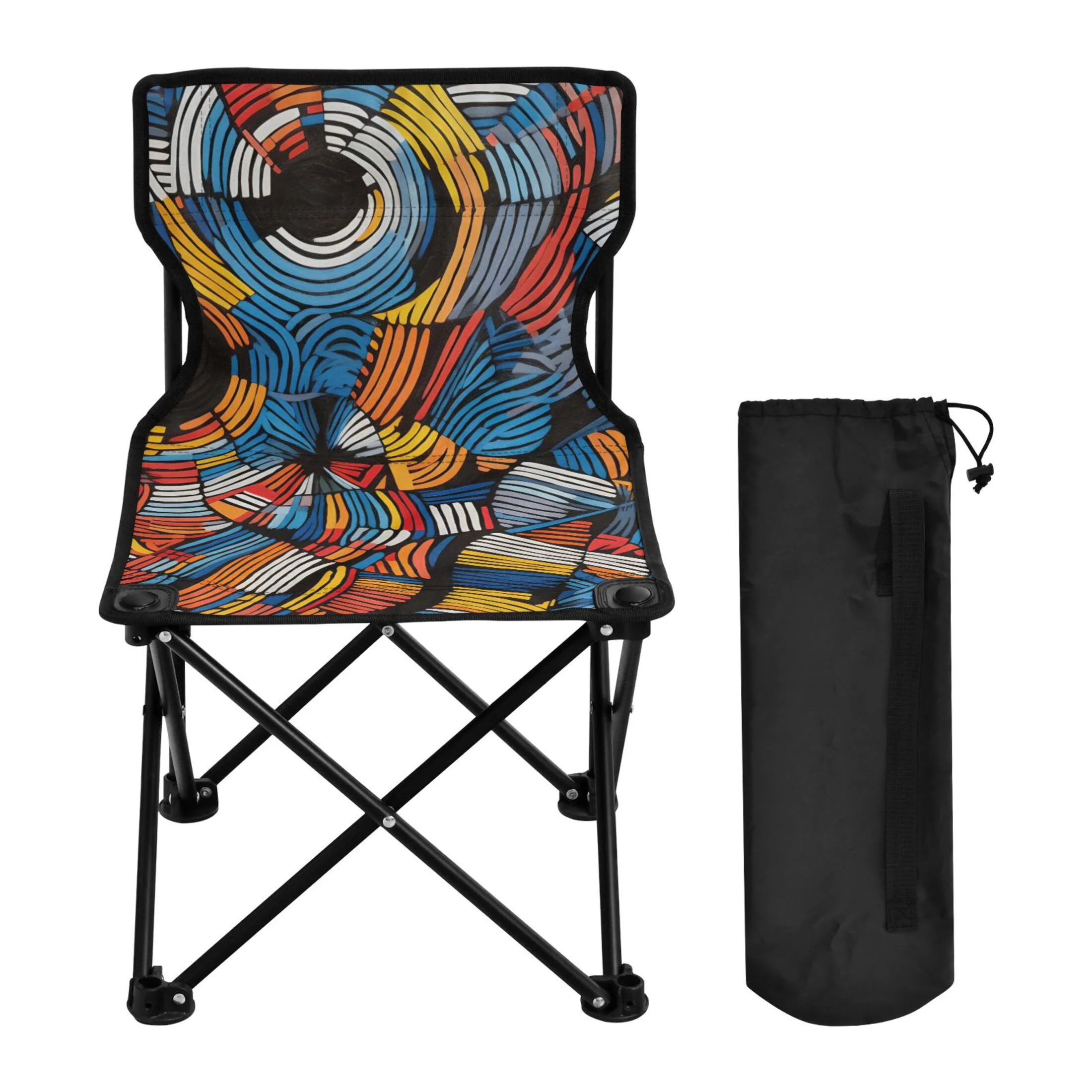 Abstract Line Pattern Portable Camping Chair Small for Kids Outdoor Folding Beach Chair Fishing Chair Lawn Chair with Carry Bag