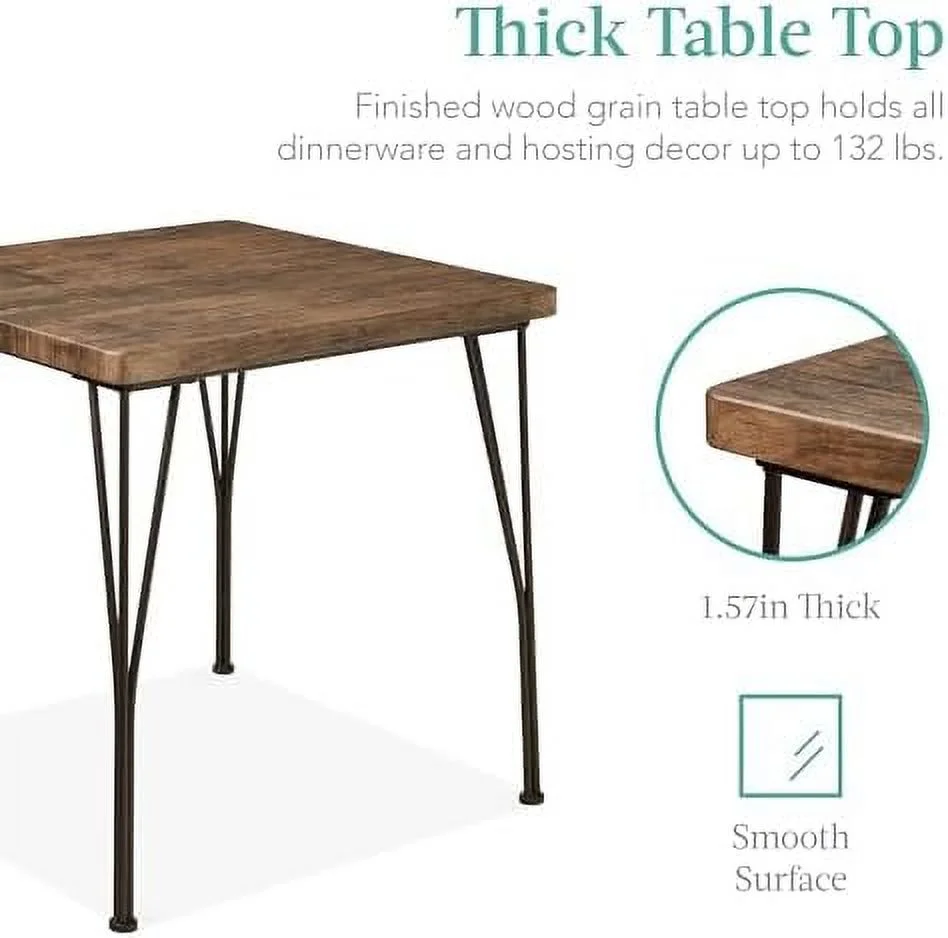 DIKTESSA 3-Piece Dining Set Modern Dining Table Set  Metal and Wood Square Dining Table for Kitchen  Dining Room  Dinette  Breakfast Nook w/ 2 Chairs - Black