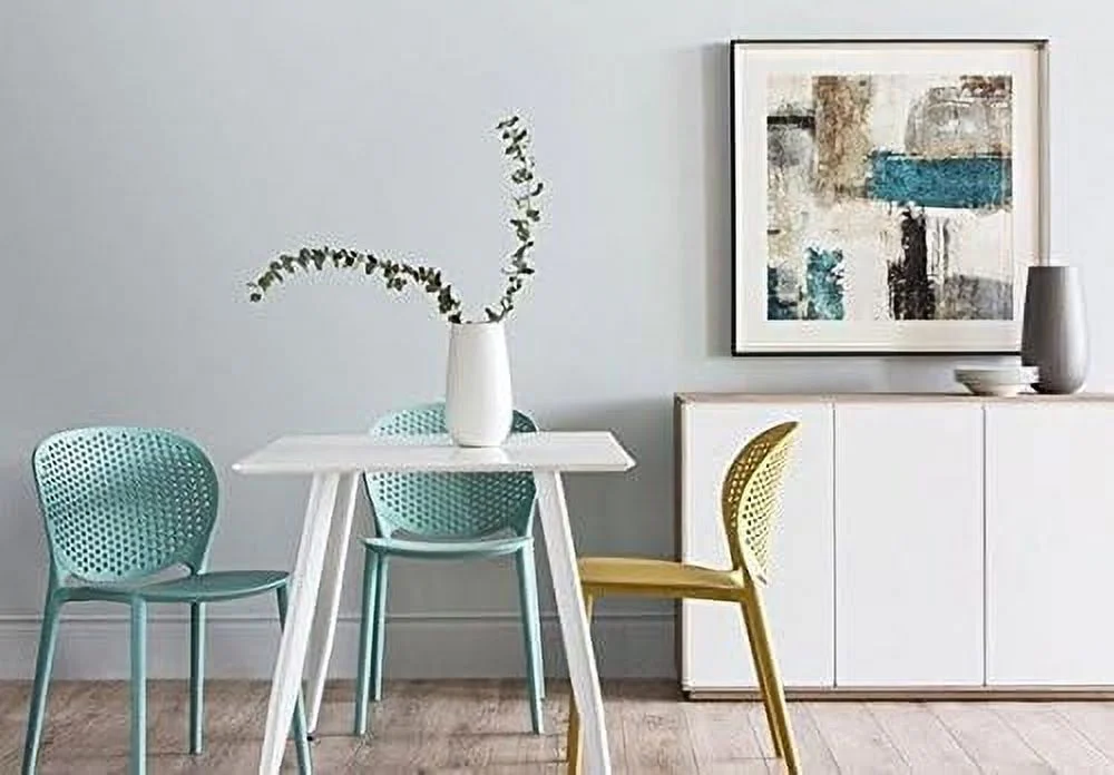 LNSETGC Modern Pool Patio Chairs  Plastic Armless Dining Side Chairs for Indoor or Outdoor Use  Black