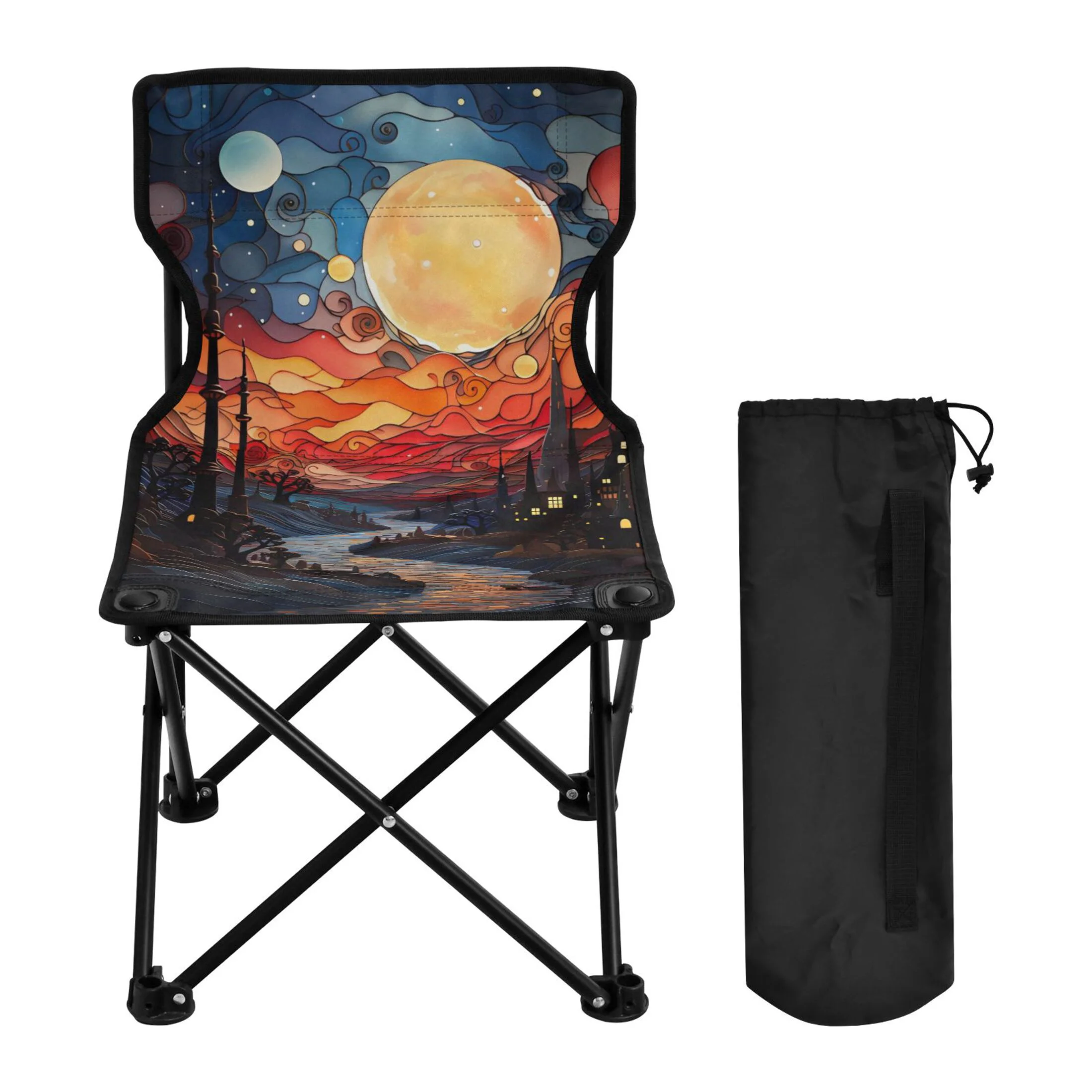 Landscape Portable Camping Chair Small for Kids Outdoor Folding Beach Chair Fishing Chair Lawn Chair with Carry Bag