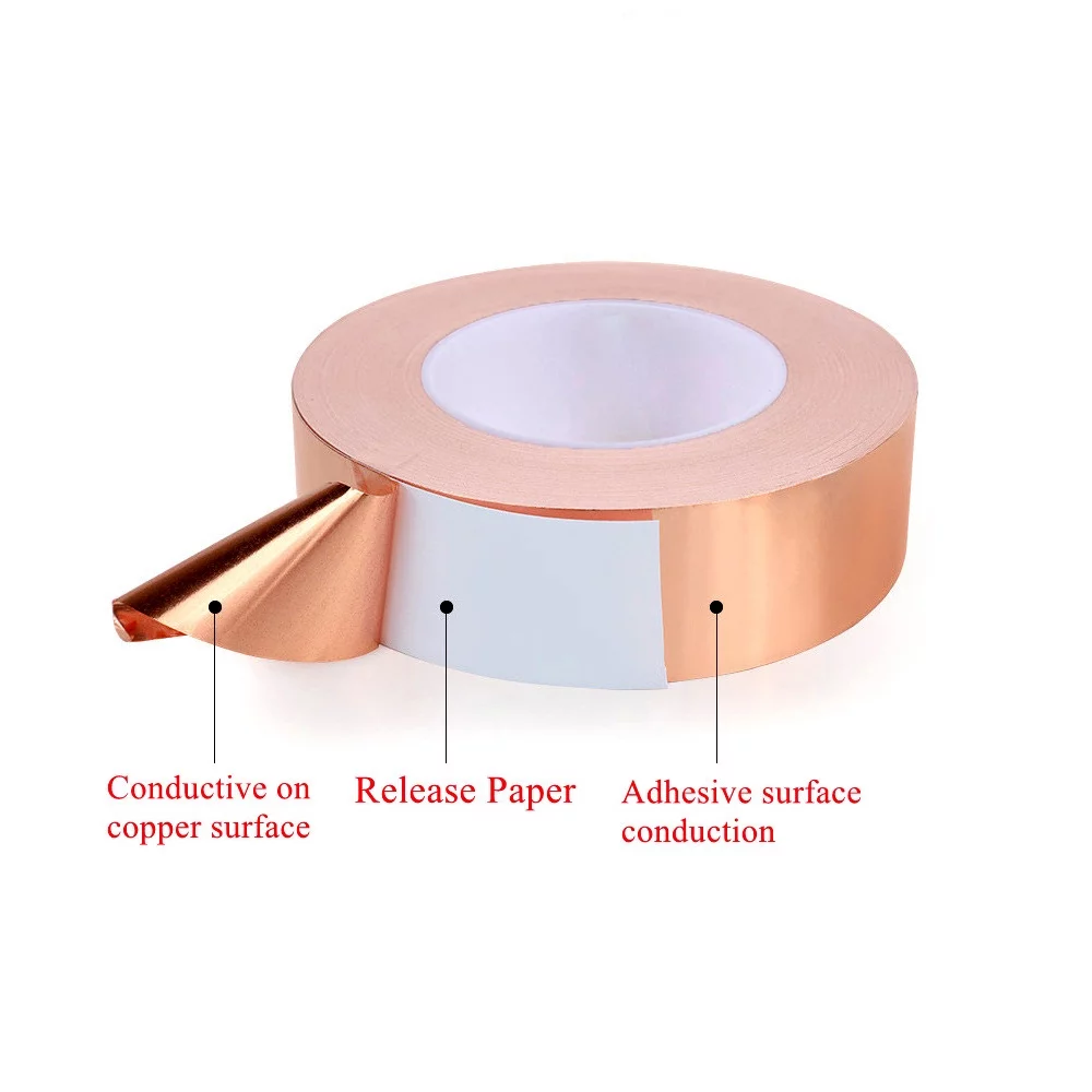 3 Rolls Copper Foil Tape Slug Snail Repellent Tape, Double-Sided Conductive Self Adhesive Copper Barrier Tape for EMI Shielding, Stained Glass, Guitar, Plants Protection - 10mmx10m